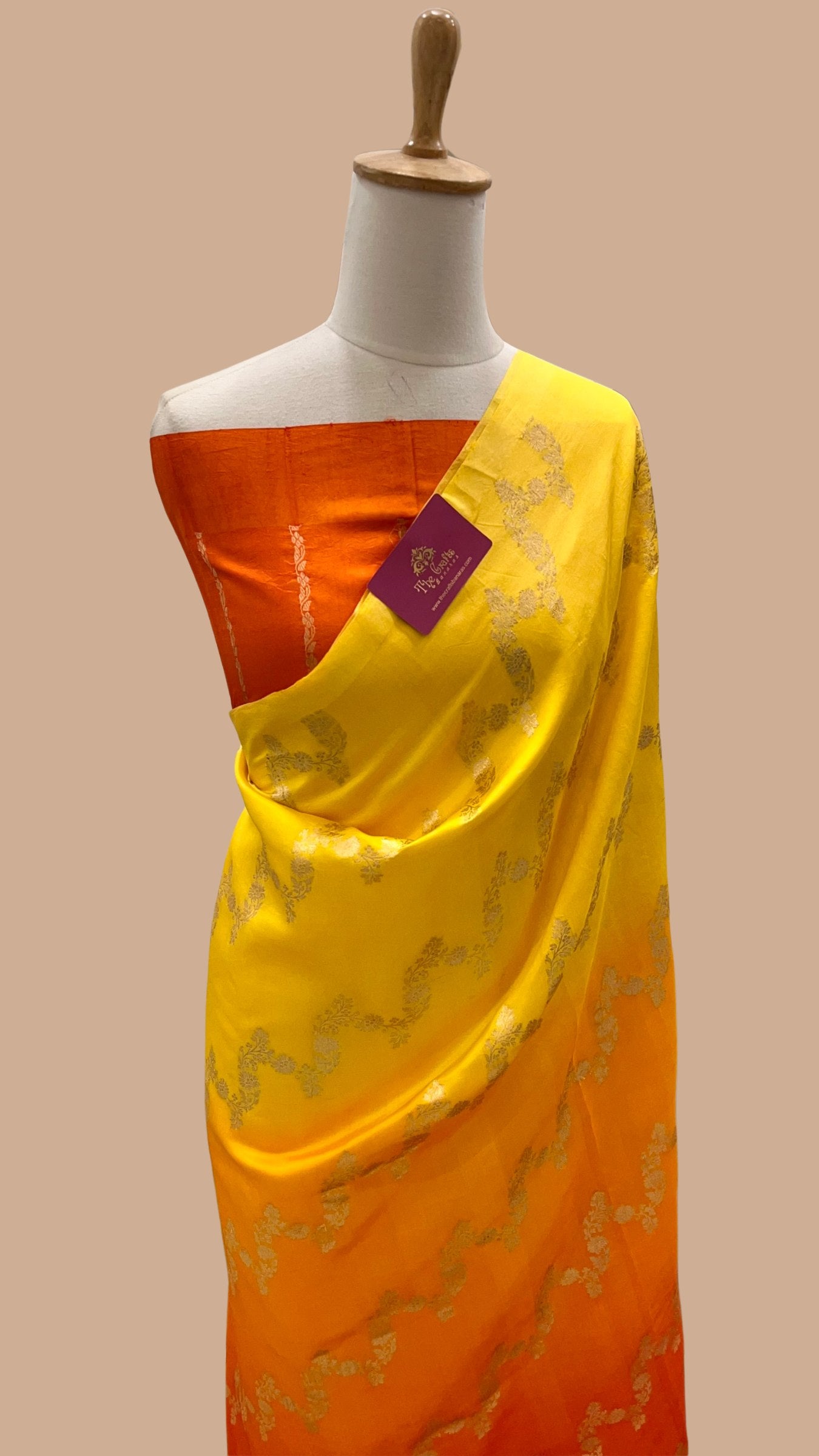 Pure Mango Silk Handloom Banarasi Saree - with kadhua stripes