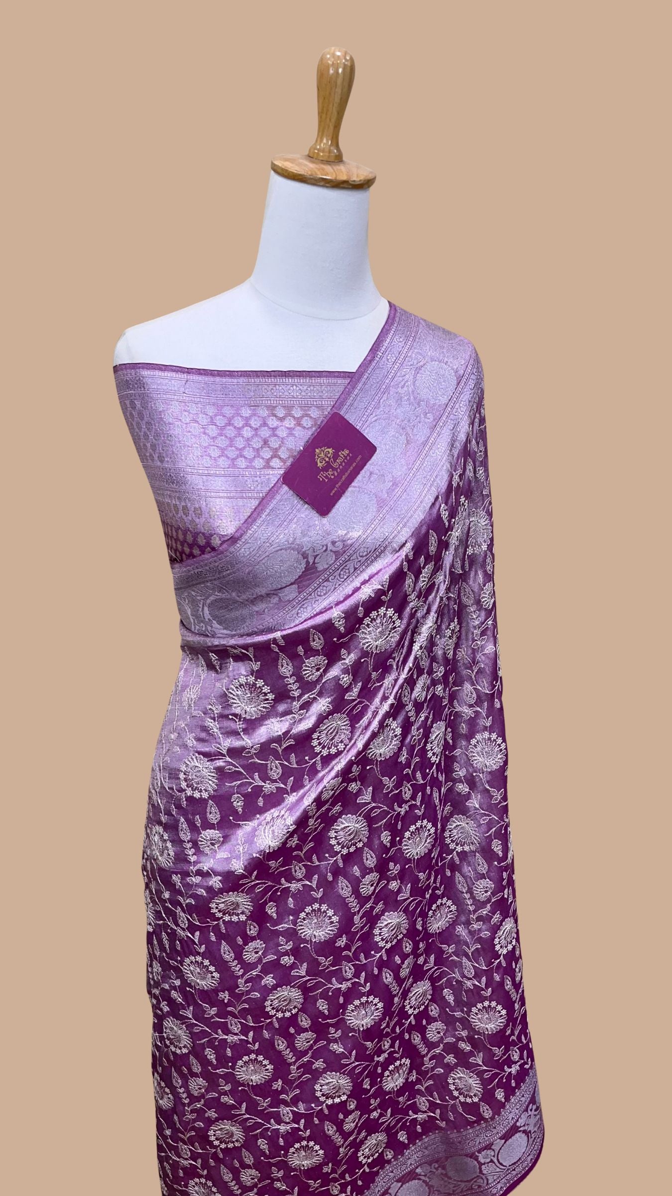 Pure Kora Ttissue Silk Handloom Banarasi Saree - With Chikankari All over