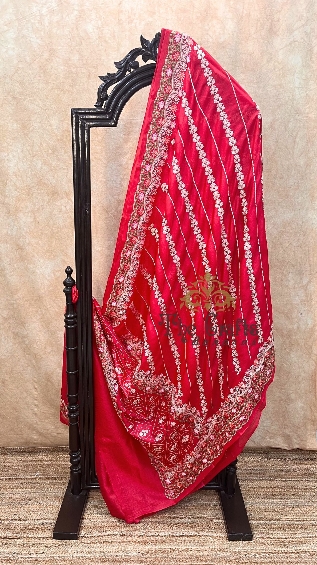 Pure Tussar Silk Chikankari Handloom Banarasi Saree