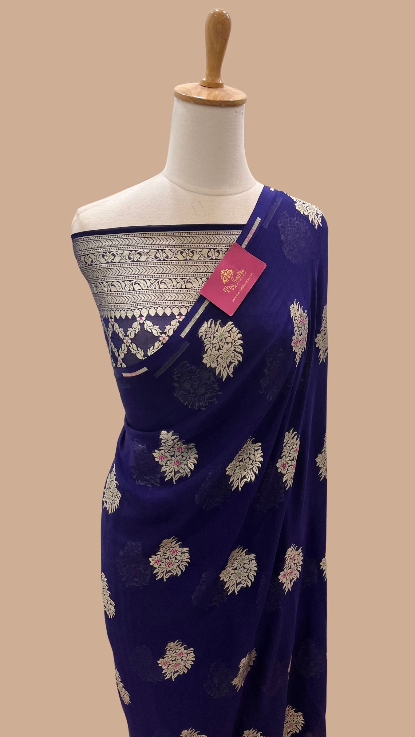 Khaddi Georgette Handloom Banarasi Saree - Jaal with Meenakari