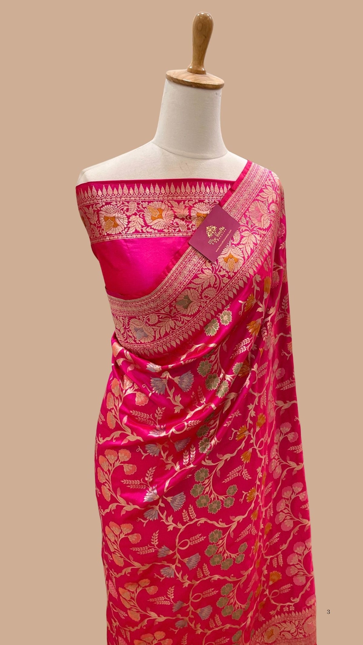 Pure Katan Silk Handloom Banarasi Saree - Jaal Work with Meenakari