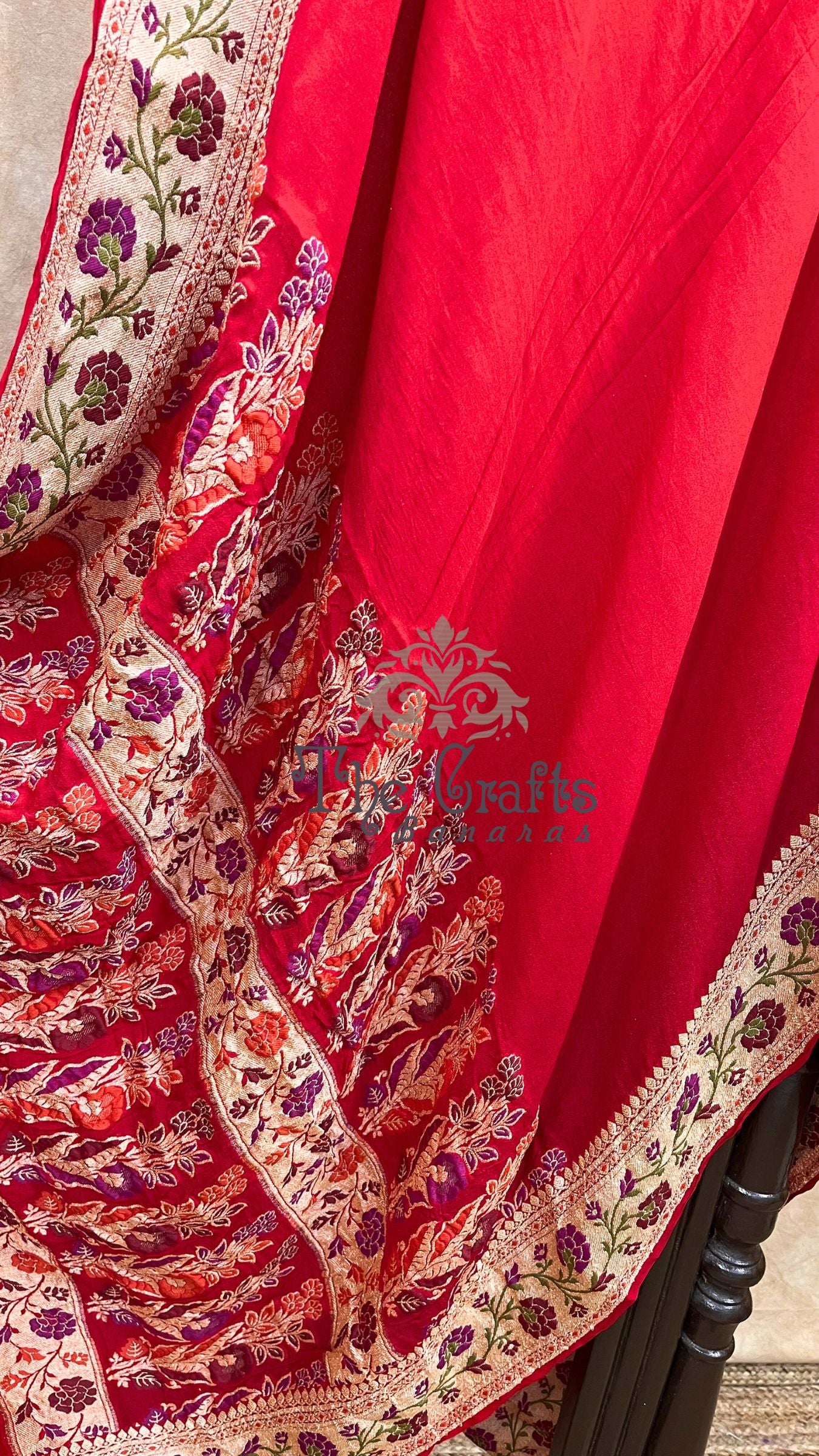 Red Pure Khaddi Chiffon Banarasi Saree