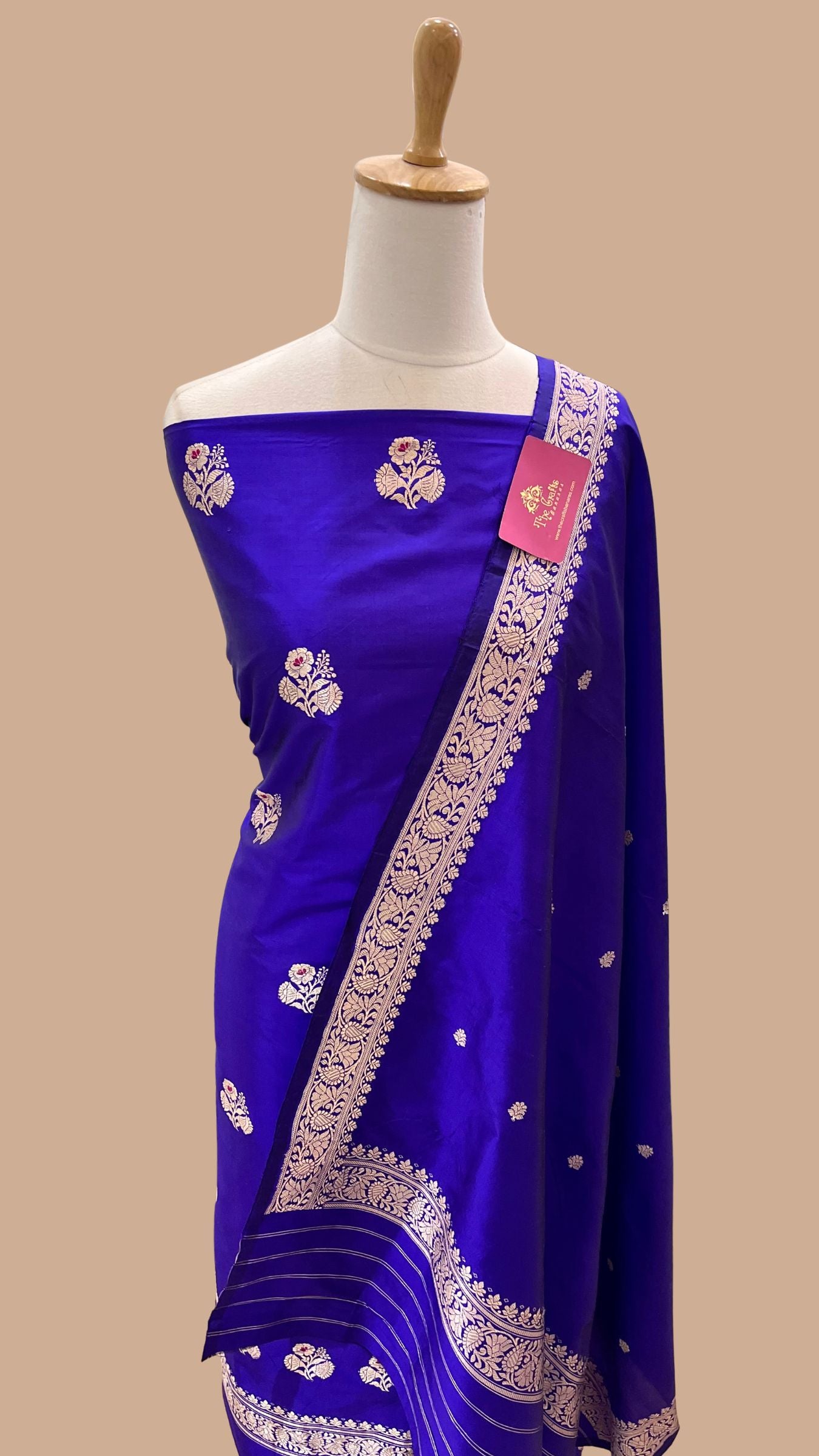 Pure Katan Silk Handloom Banarasi Dress Material - with kadhua motis
