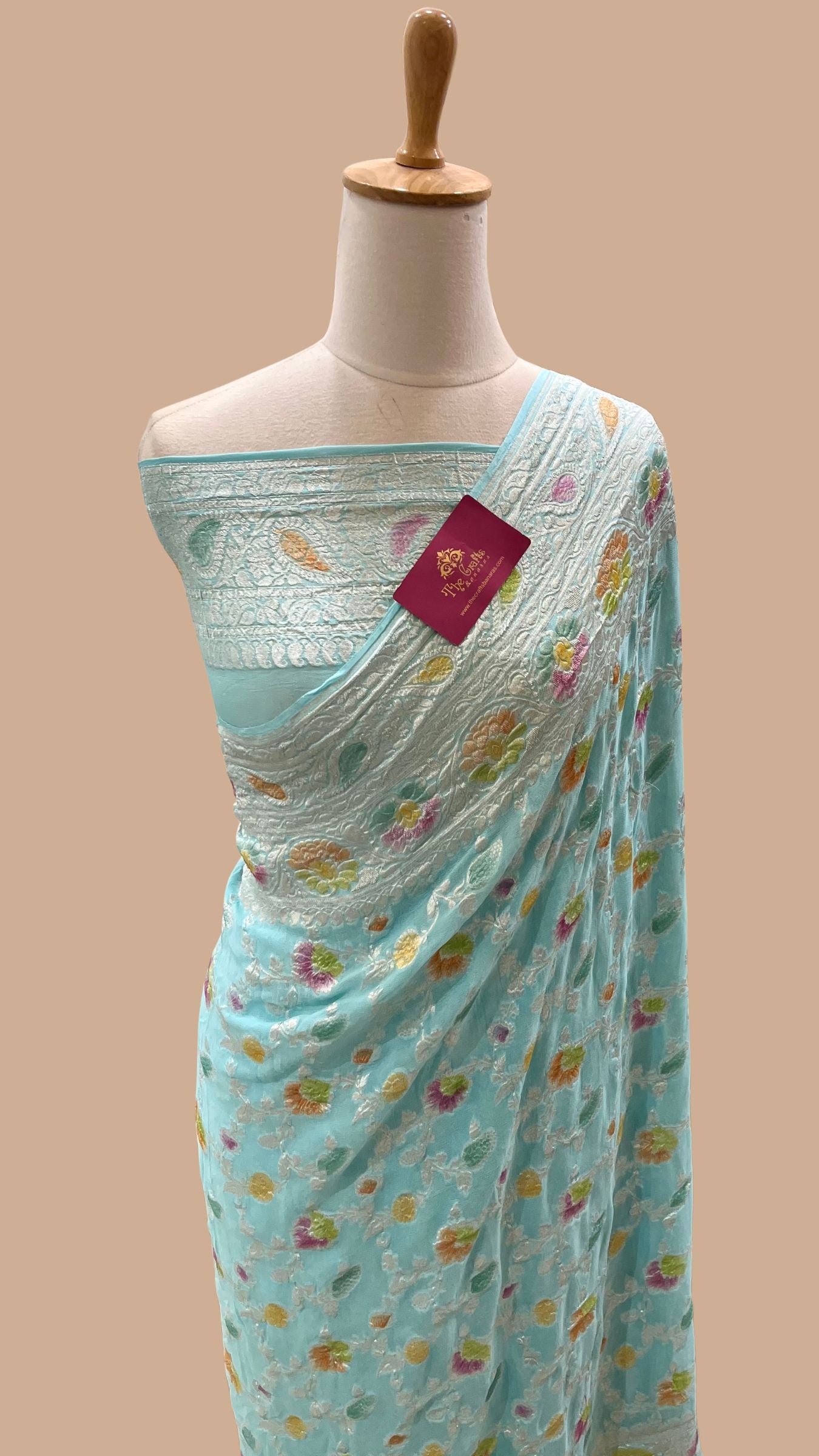 Pure Khaddi Georgette Banarasi Saree - Silver Zari