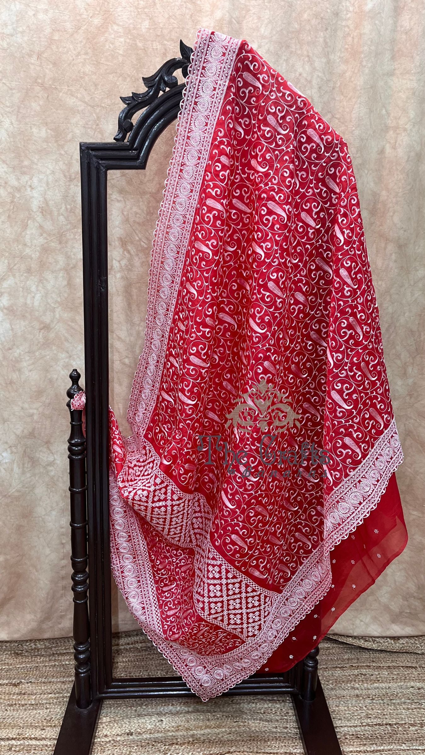 Pure Organza Silk Handloom Banarasi Saree - Chikankari all over