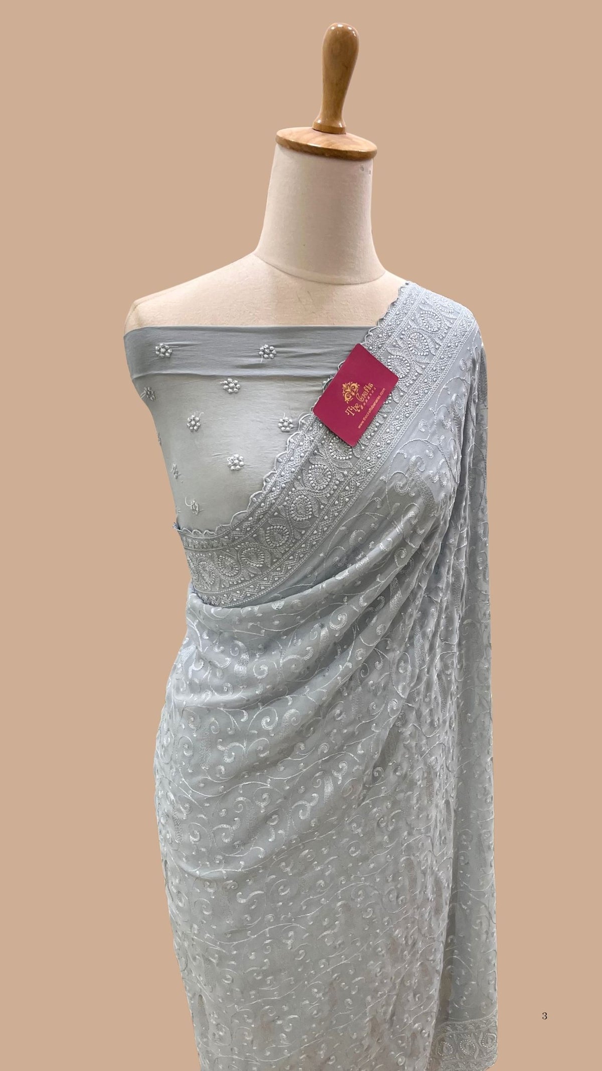 Pure Georgette Chikankari Handloom Banarasi Saree