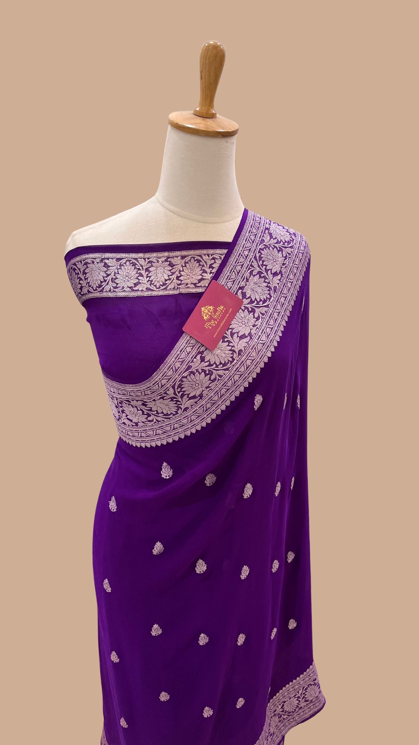 Pure Georgette Banarasi Saree - Silver Zari