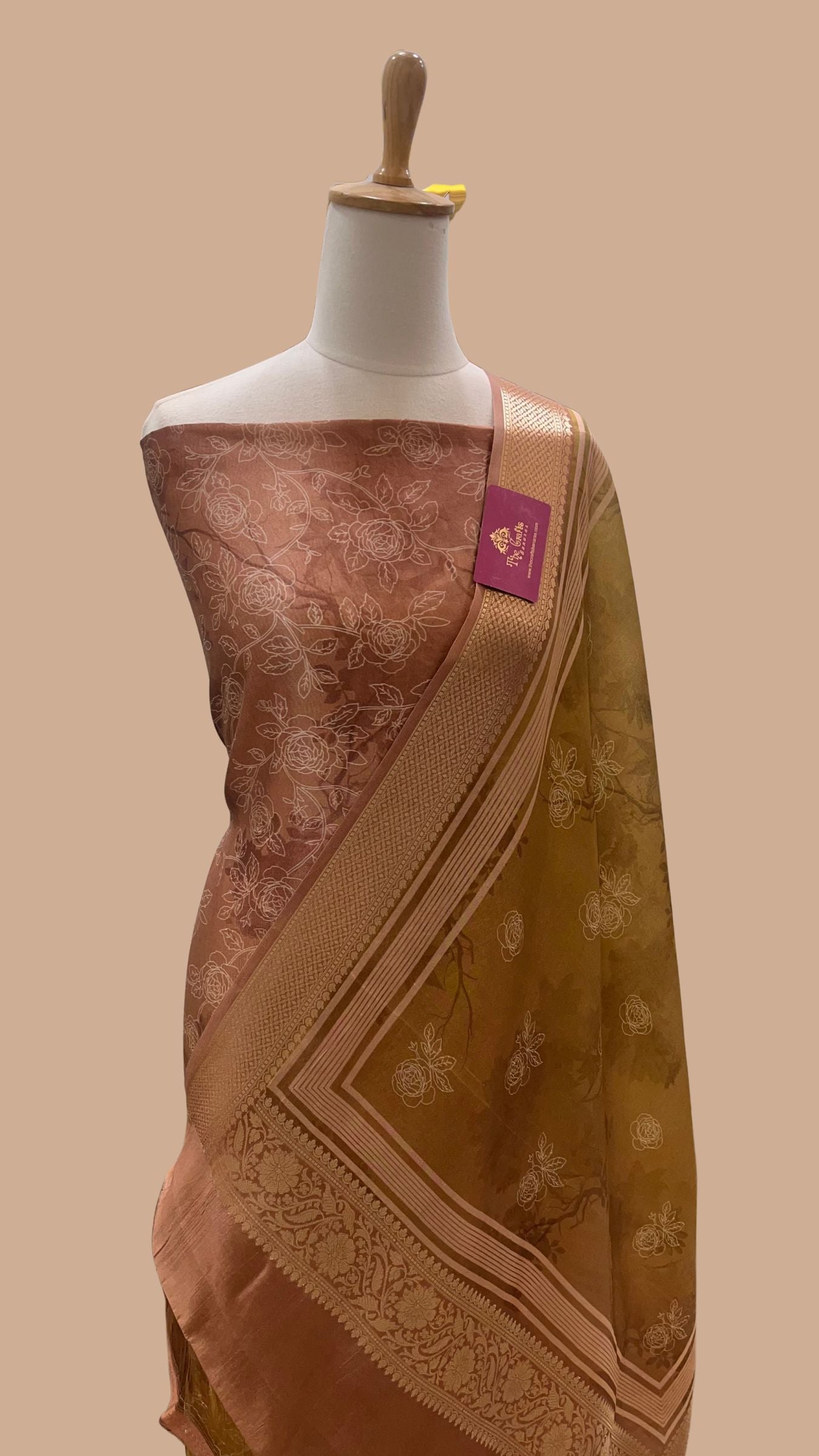 Pure Mango Silk Banarasi Dress Material - Digital Print All over
