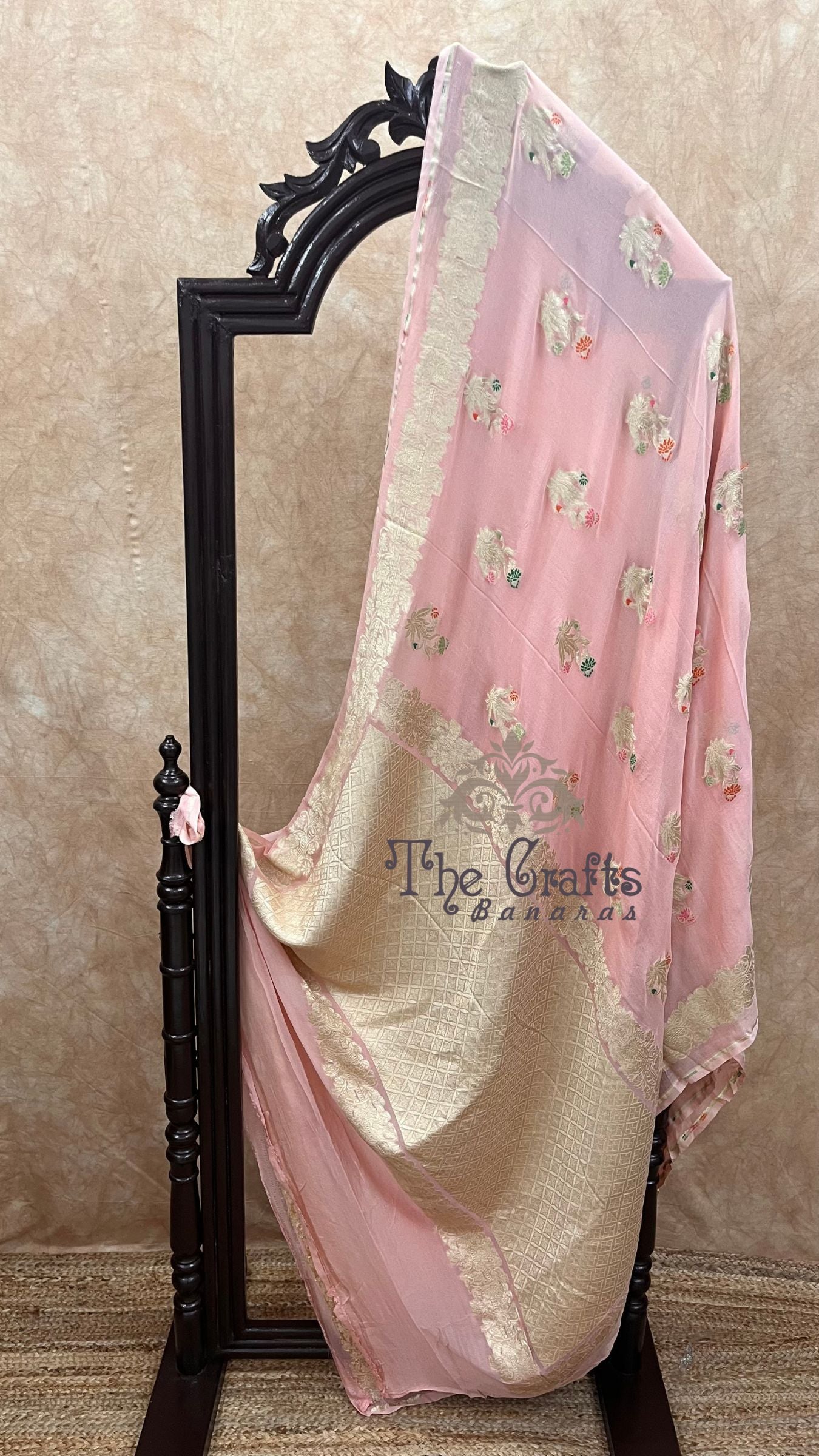 Khaddi Georgette Handloom Banarasi Saree - Jaal with Meenakari