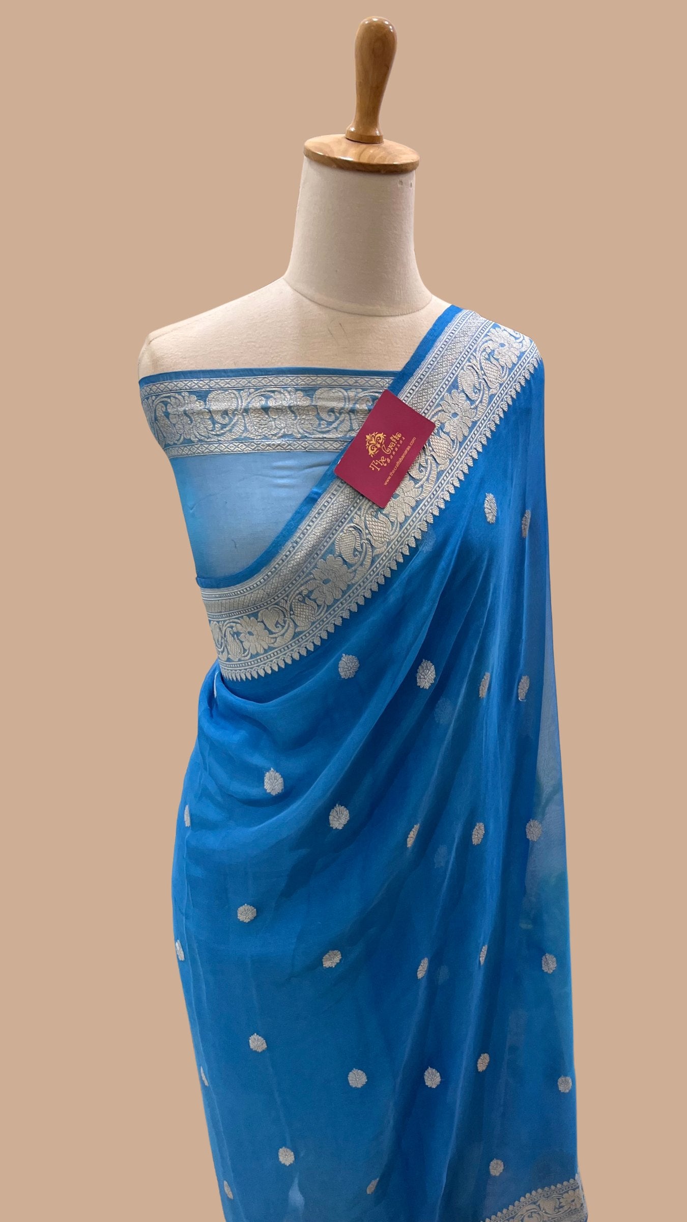 Pure Georgette Banarasi Saree - Silver Zari