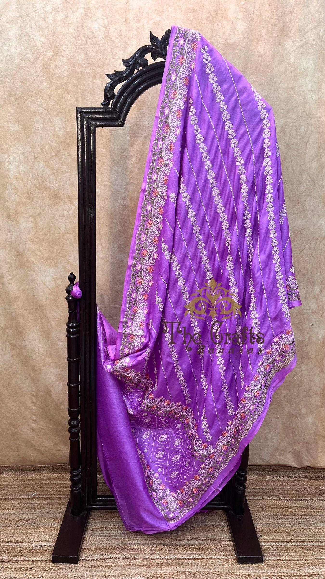 Pure Tussar Silk Chikankari Handloom Banarasi Saree