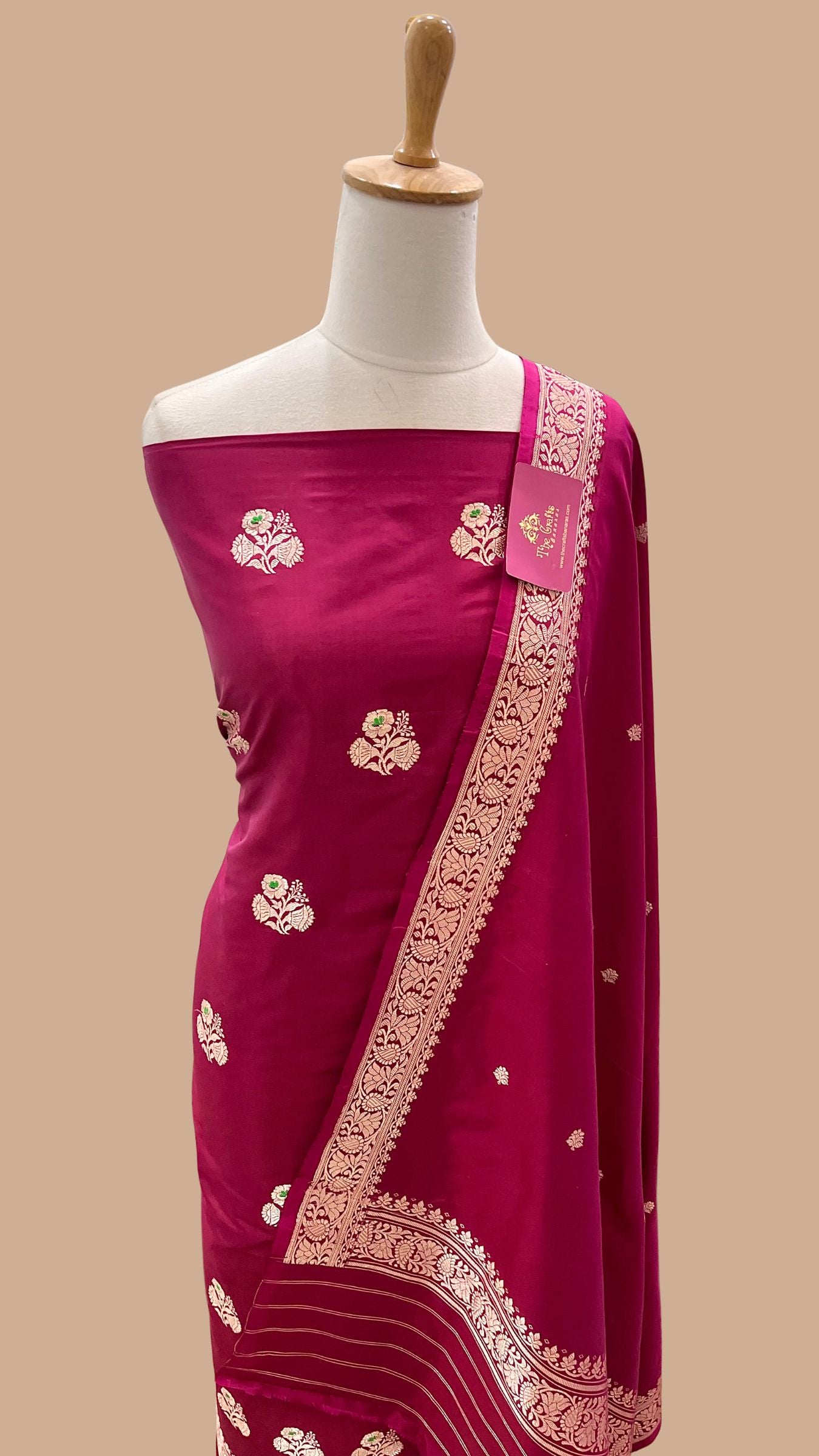 Pure Katan Silk Handloom Banarasi Dress Material - with kadhua motis