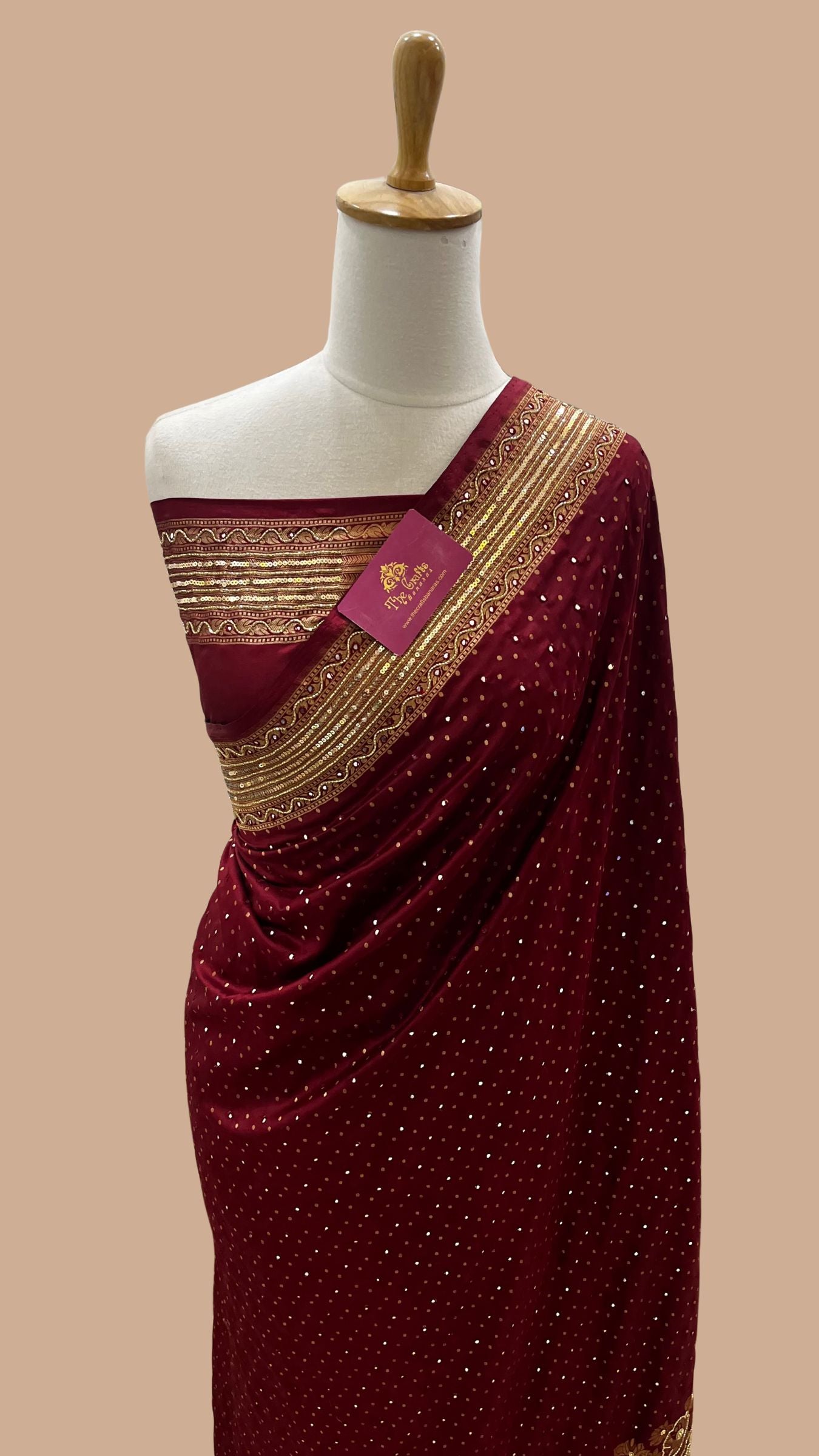 Pure Katan Silk Handloom Banarasi Saree - Chunri Buti with Zardozi Cut Dana and Mirror Work