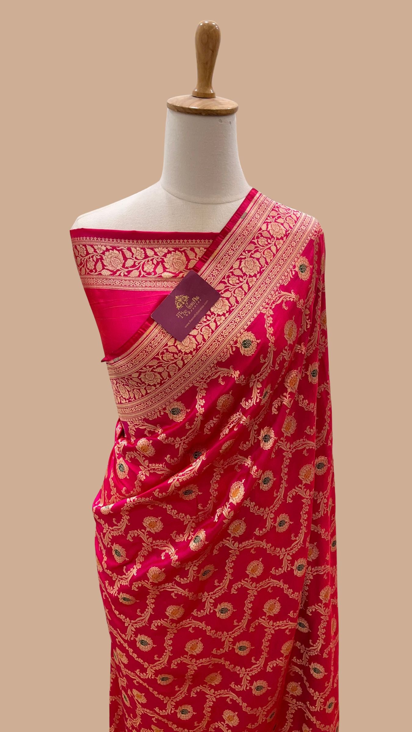 Pure Katan Silk Handloom Banarasi Saree - Jaal With Meenakari