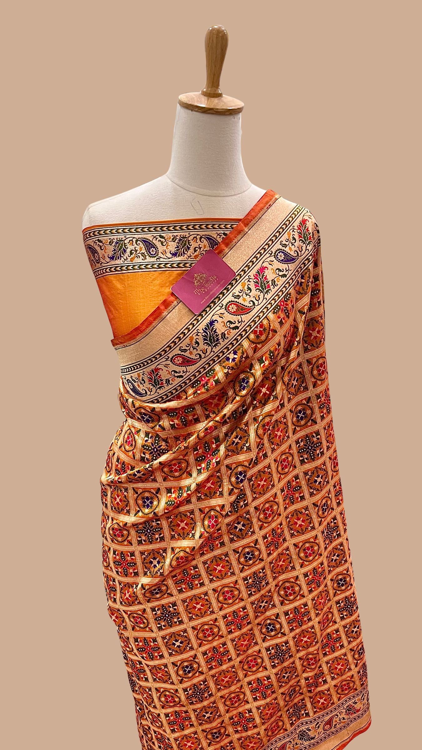 Pure Katan Silk Handloom Banarasi Saree - Patola Meenakari Jaal Work