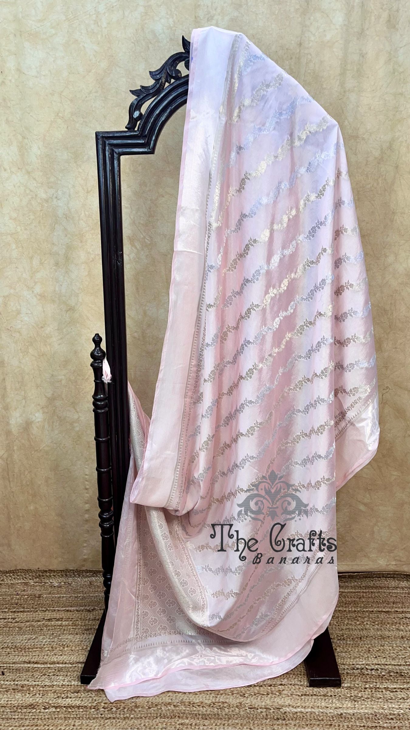 Baby Pink Pure Chiniya Silk Banarasi Saree