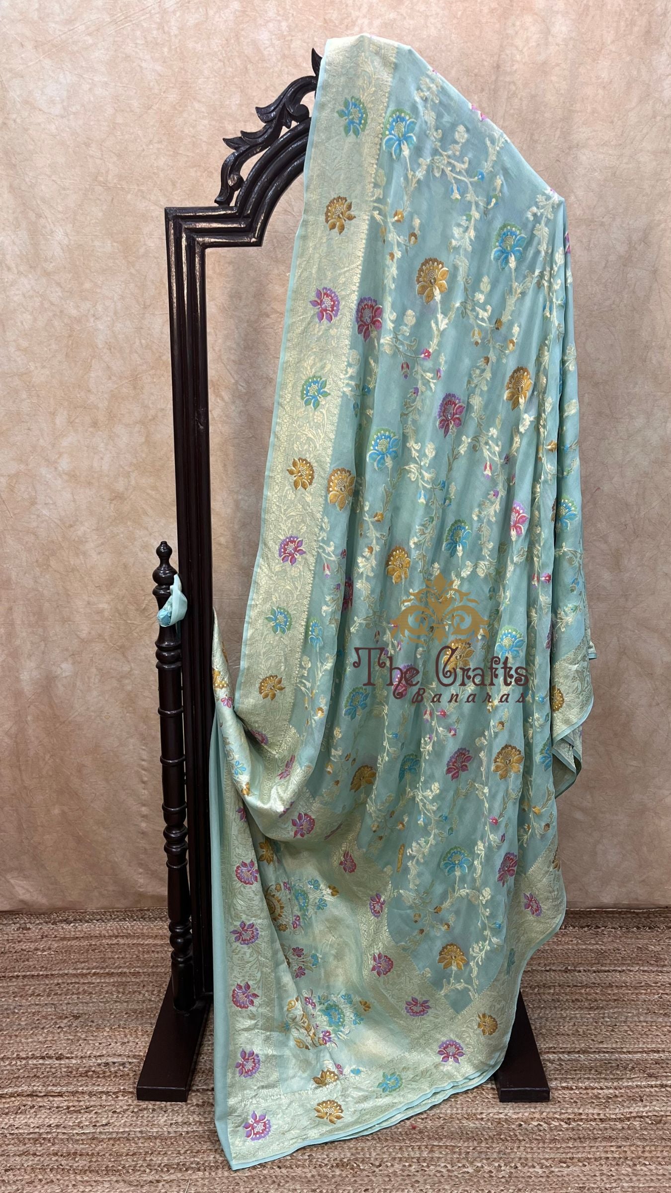 Khaddi Georgette Handloom Banarasi Saree - Jaal with Meenakari