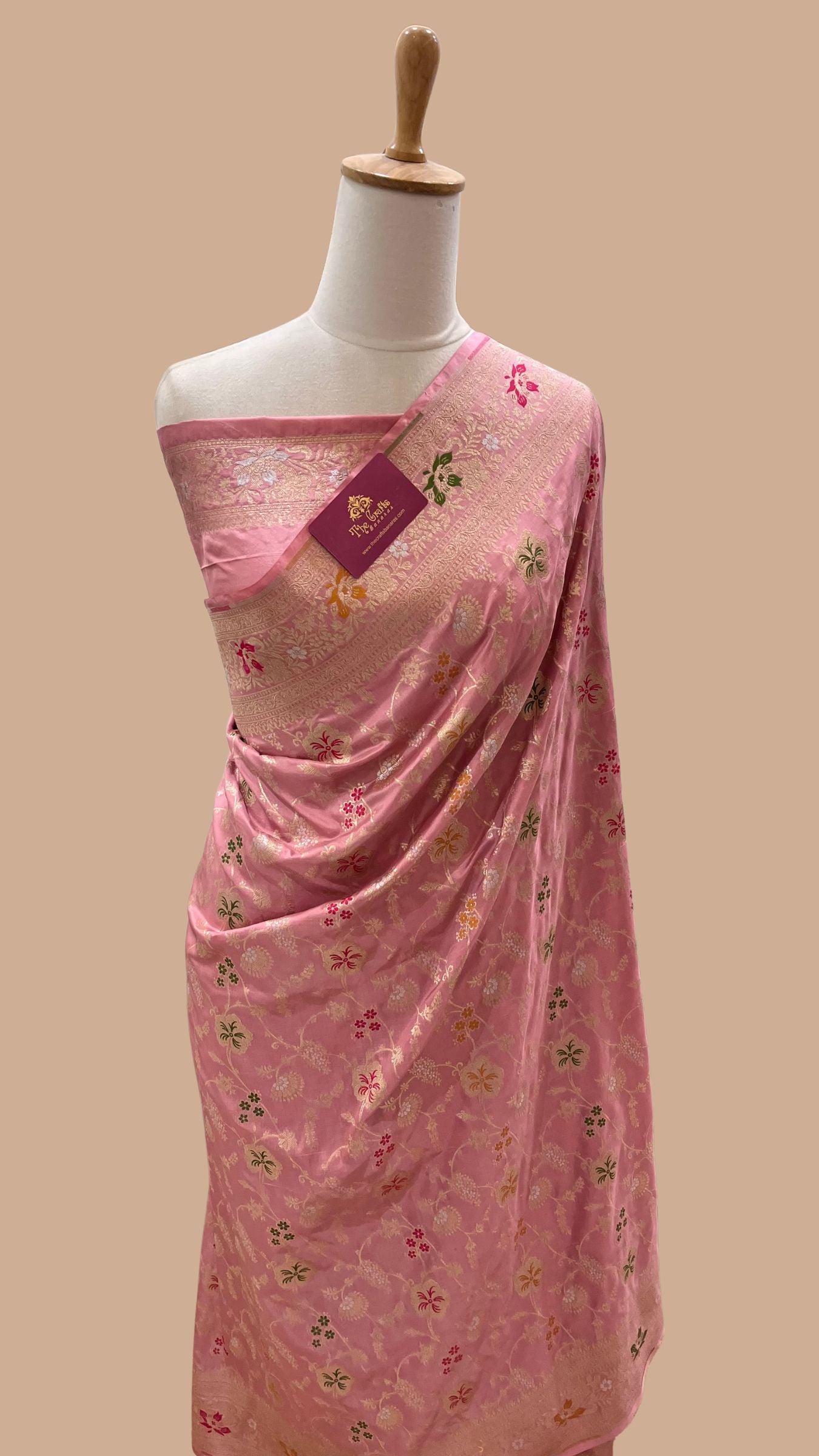 Pure Katan Silk Handloom Banarasi Saree - Jaal Work With Meenakari