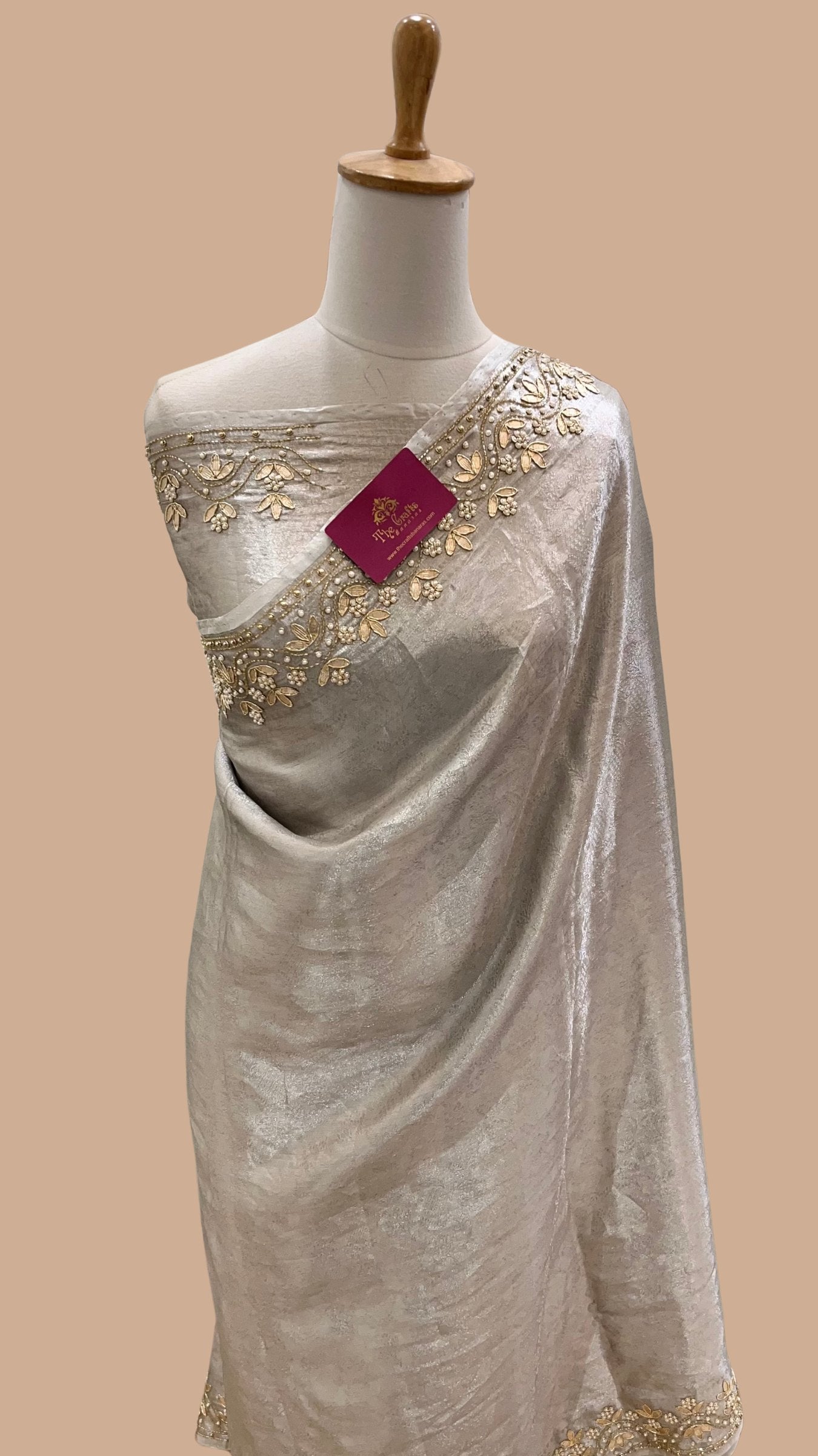 Pure Tissue Brocade Banarasi Saree - with Gota Patti, Cut Dana & Zardozi Handwork