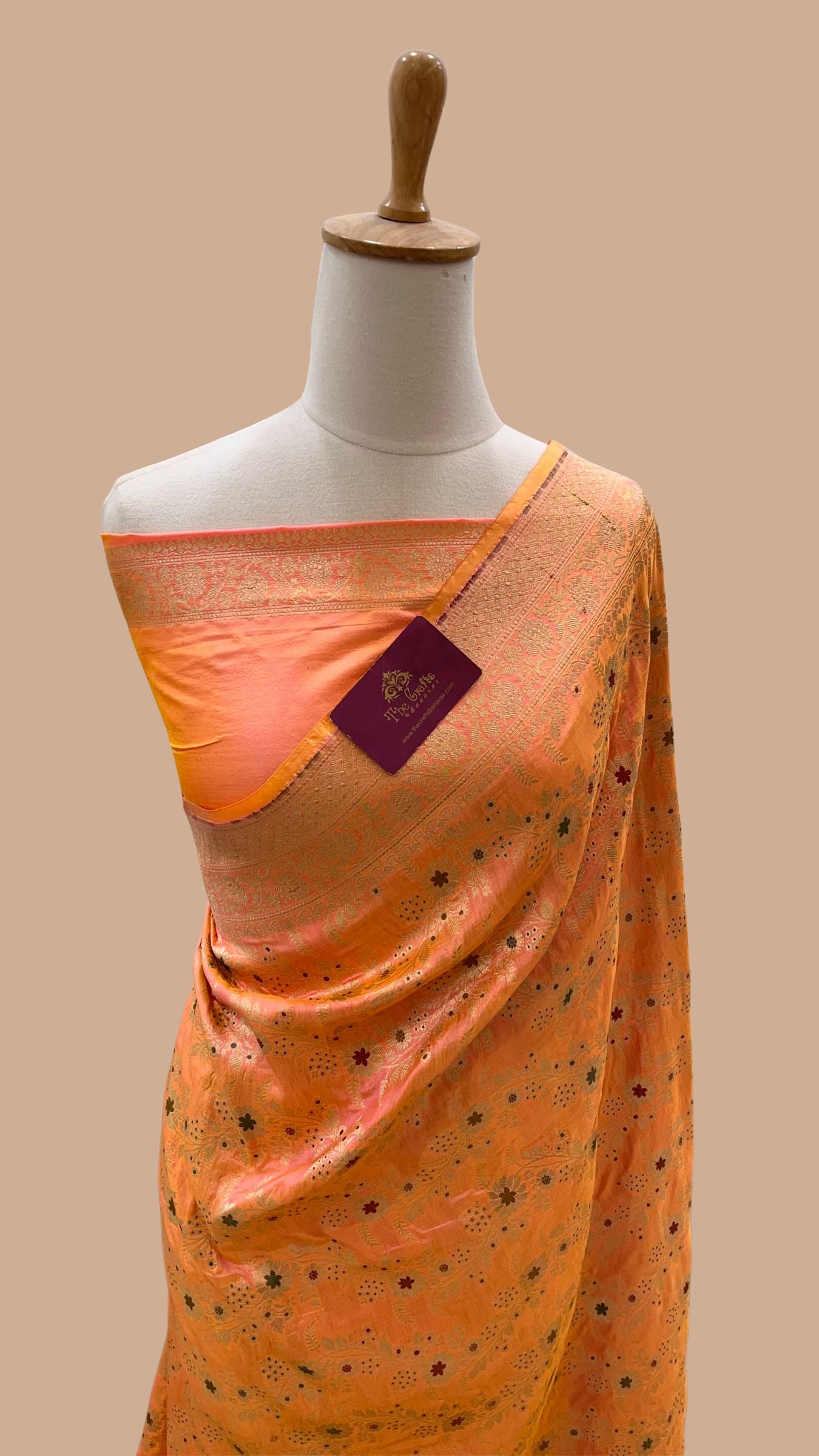 Pure Katan Silk Handloom Banarasi Saree - Jaal With Meenakari