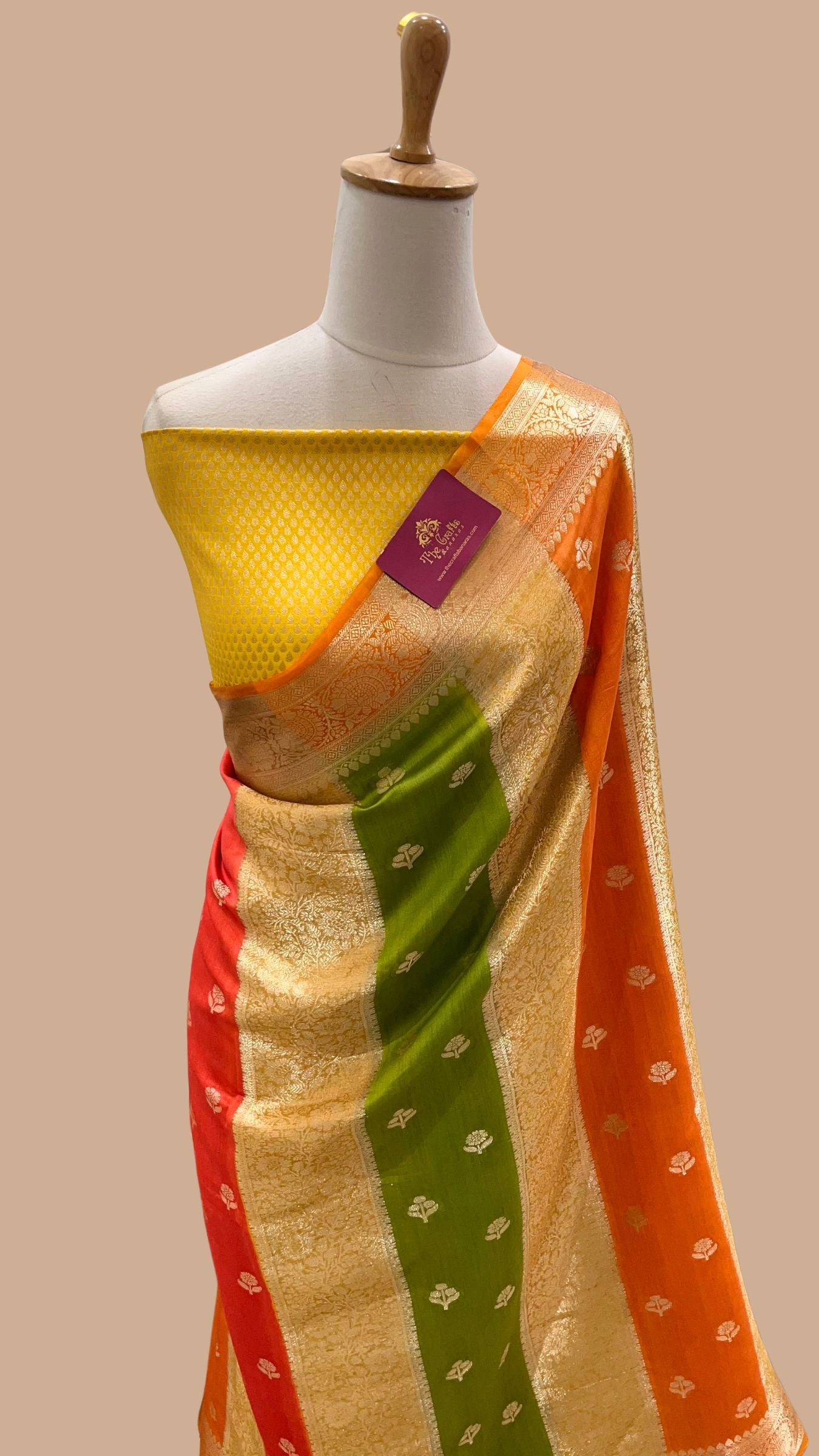 Pure Chiniya Tissue Silk Banarasi Saree - Multicolour Stripe