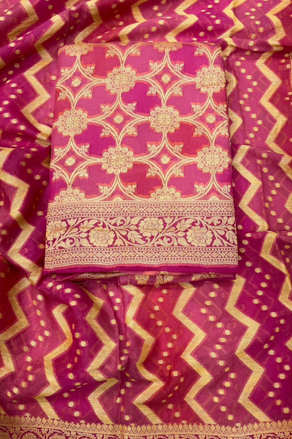 Pure Khaddi Chiffon Banarasi Dress Material