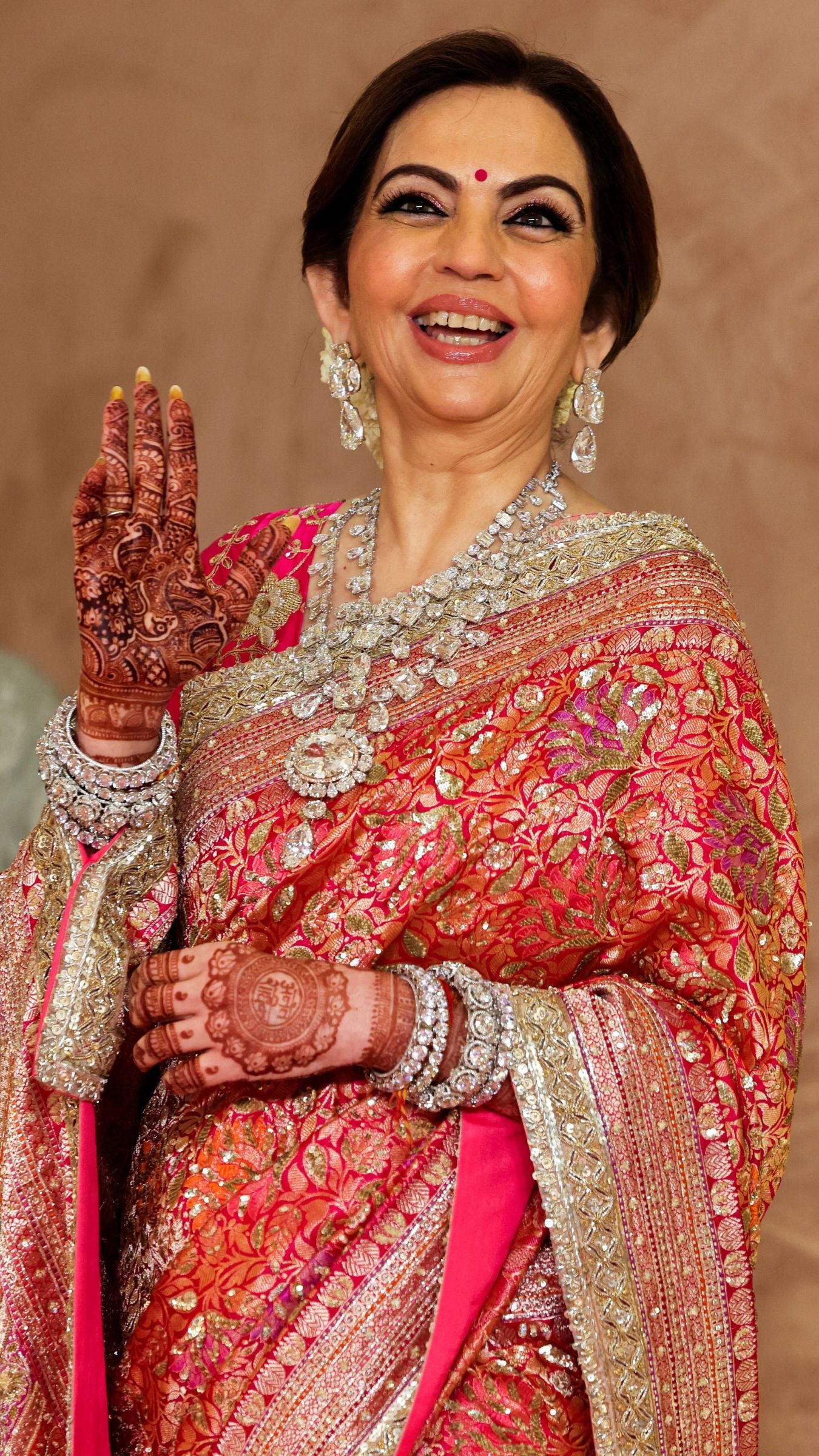 Nita Ambani in Pure katan Silk Handloom Banarasi Saree - Tanchui Brocade Meena with Zardozi Stone Work