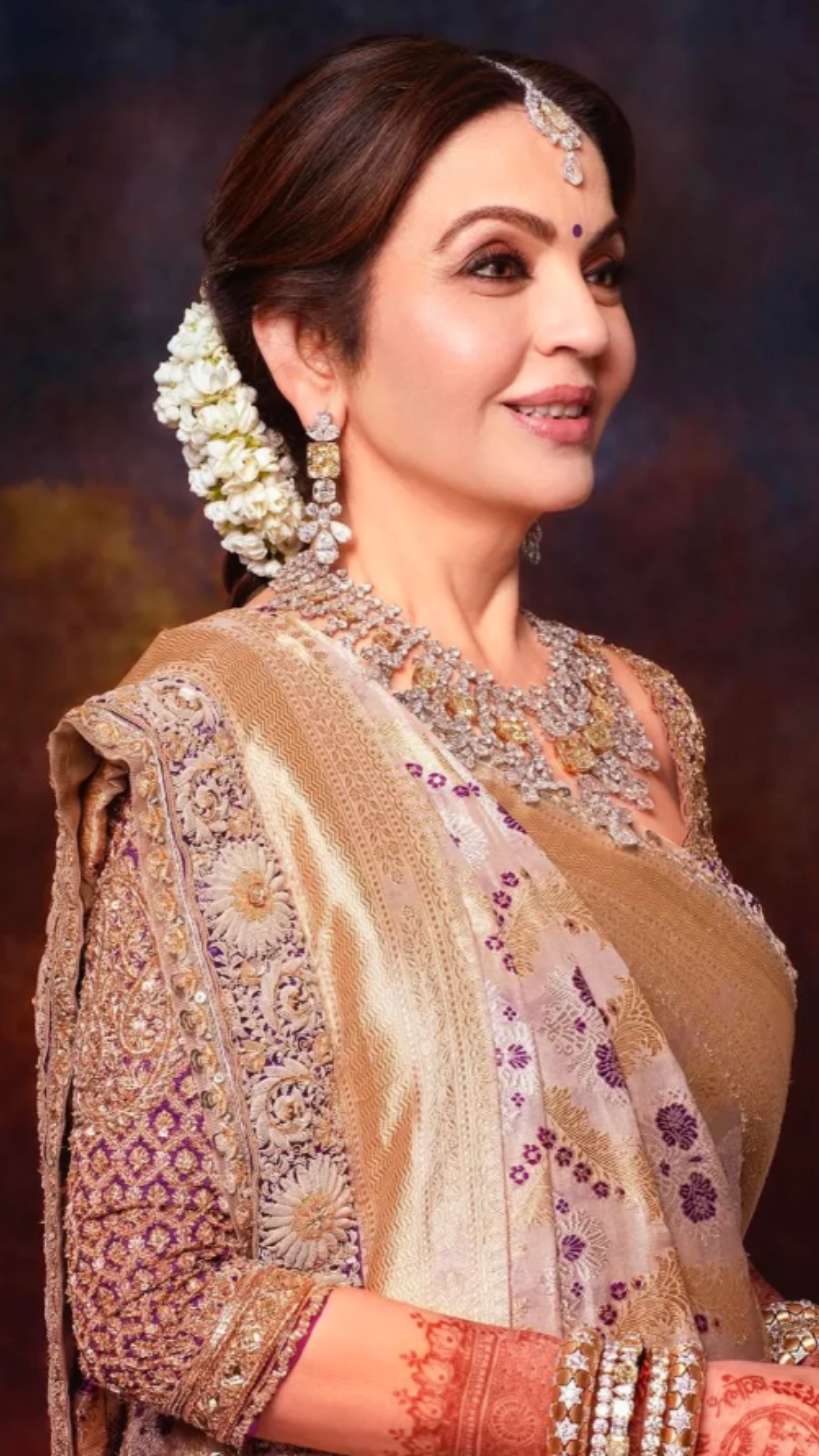 Nita Ambani in Pure Katan Silk Handloom Banarasi Saree - Jaal with Meenakari