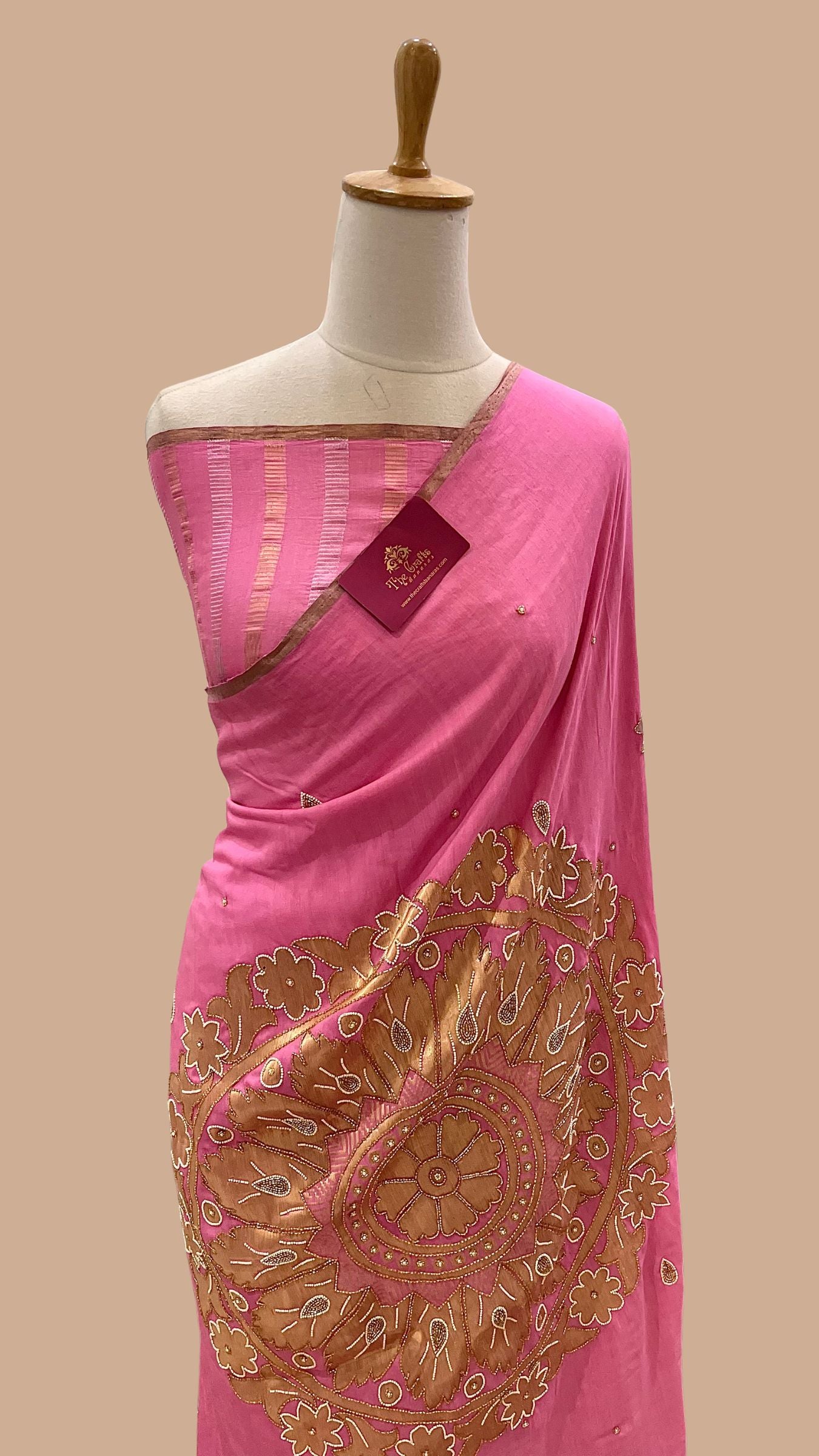 Pure Munga Silk Handloom Banarasi Saree - Handwork Cut Dana and Stone Work