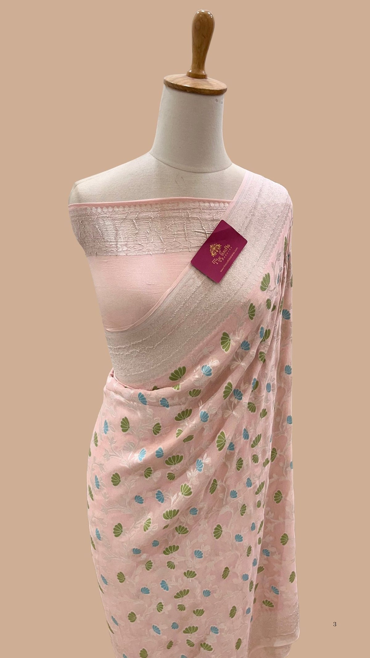Khaddi Georgette Handloom Banarasi Saree - Jaal with Meenakari