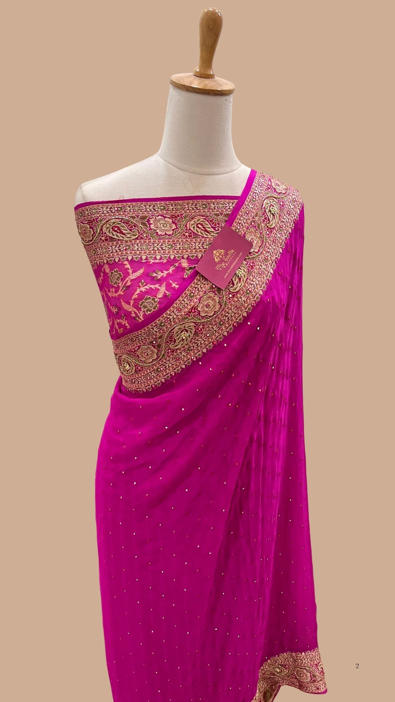 Pure Khaddi Chiffon Handloom Banarasi Saree - Cut Dana & Mirror Handwork