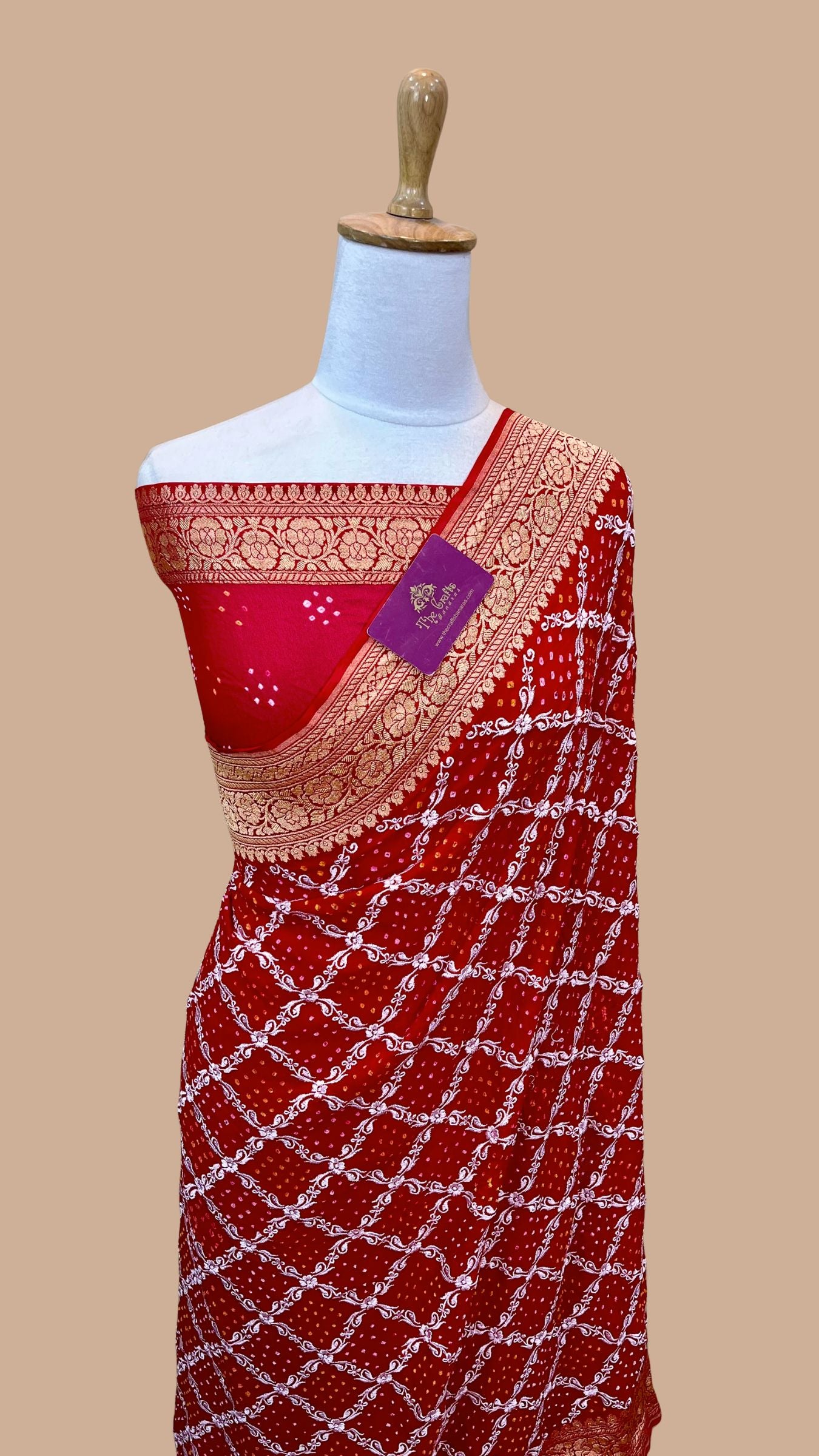 Pure Georgette Banarasi Handloom Bandhej Saree