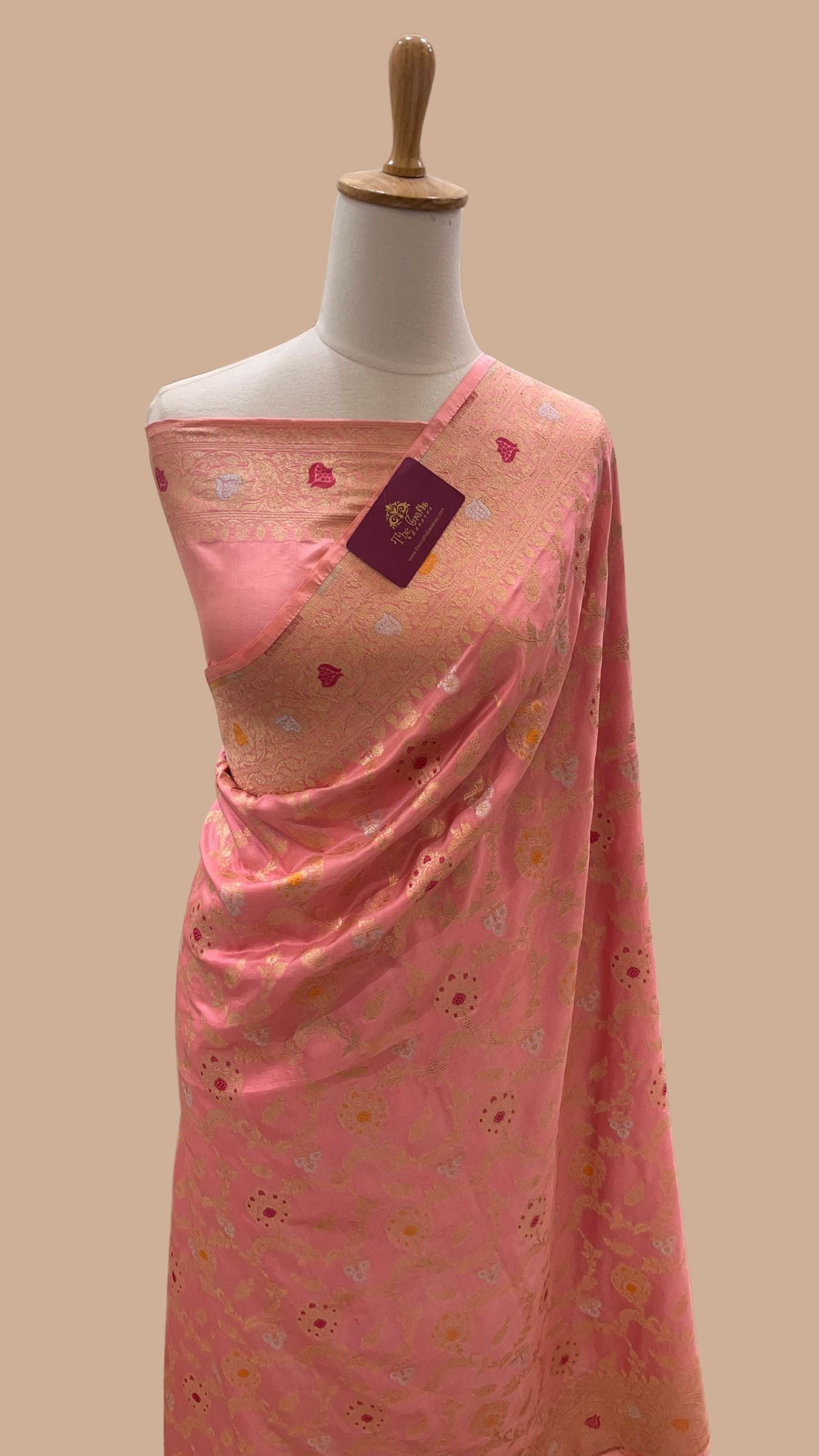 Pure Katan Silk Handloom Banarasi Saree - Jaal With Meenakari