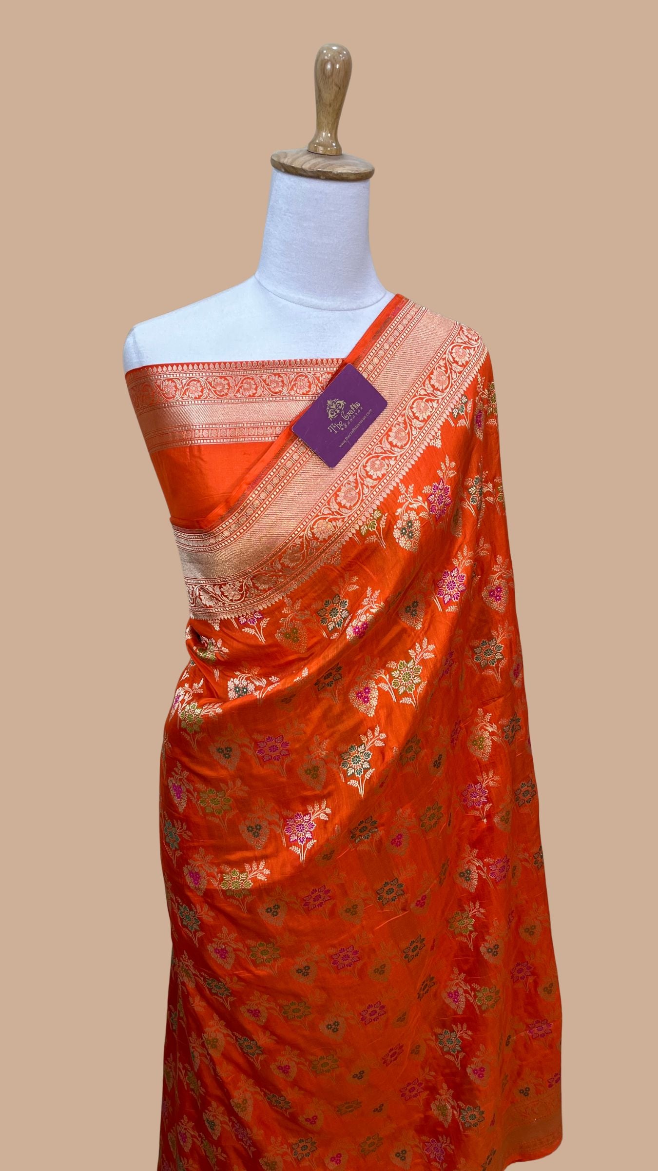Pure Katan Silk Handloom Banarasi Saree - Jaal With Meenakari