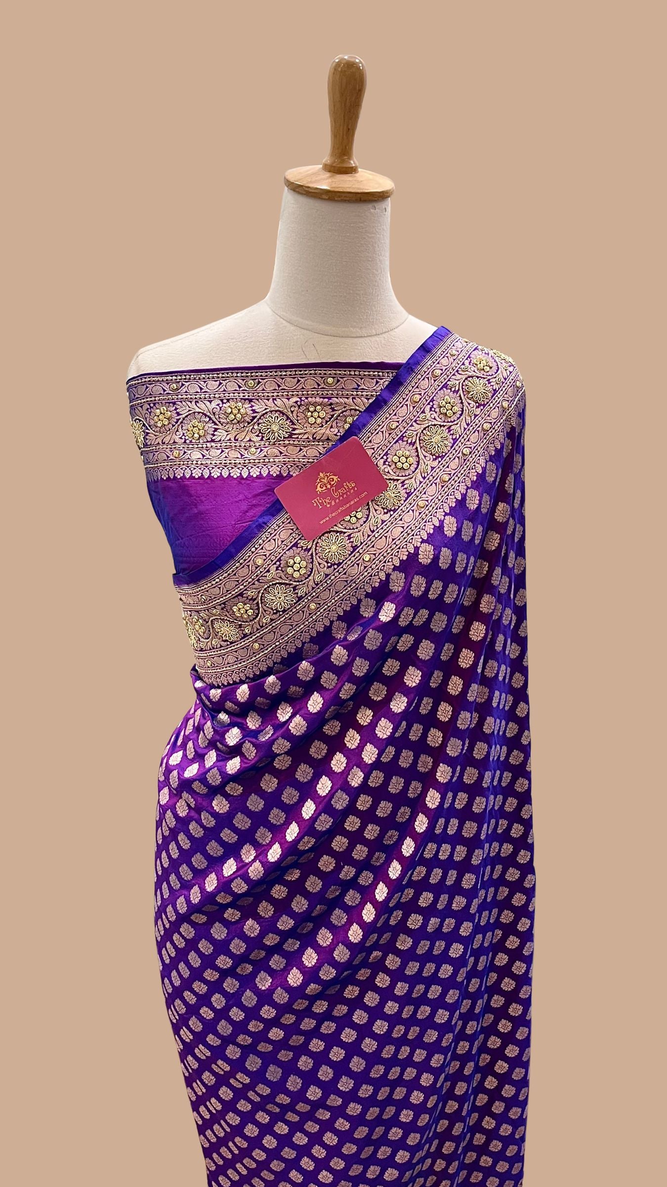 Pure Katan Silk Handloom Banarasi Saree - Kadhua Motifs with Handwork & Stone Work