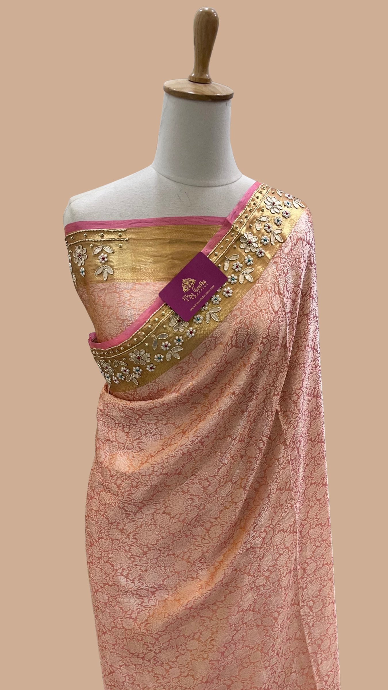 Pure Tissue Brocade Banarasi Saree - with Gota Patti, Cut Dana & Zardozi Handwork