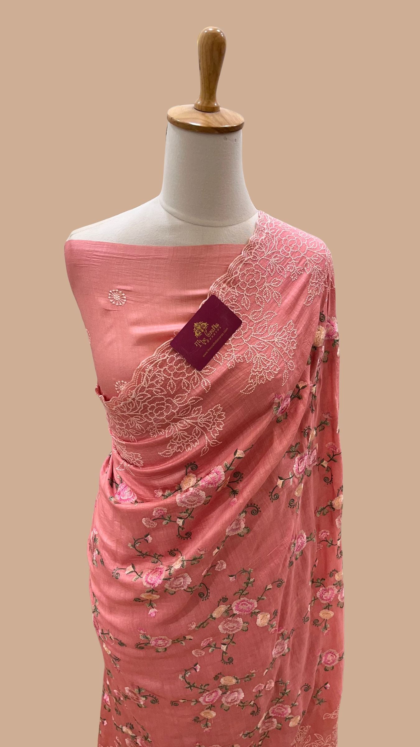 Pure Munga Silk Chikankari Handloom Banarasi Saree