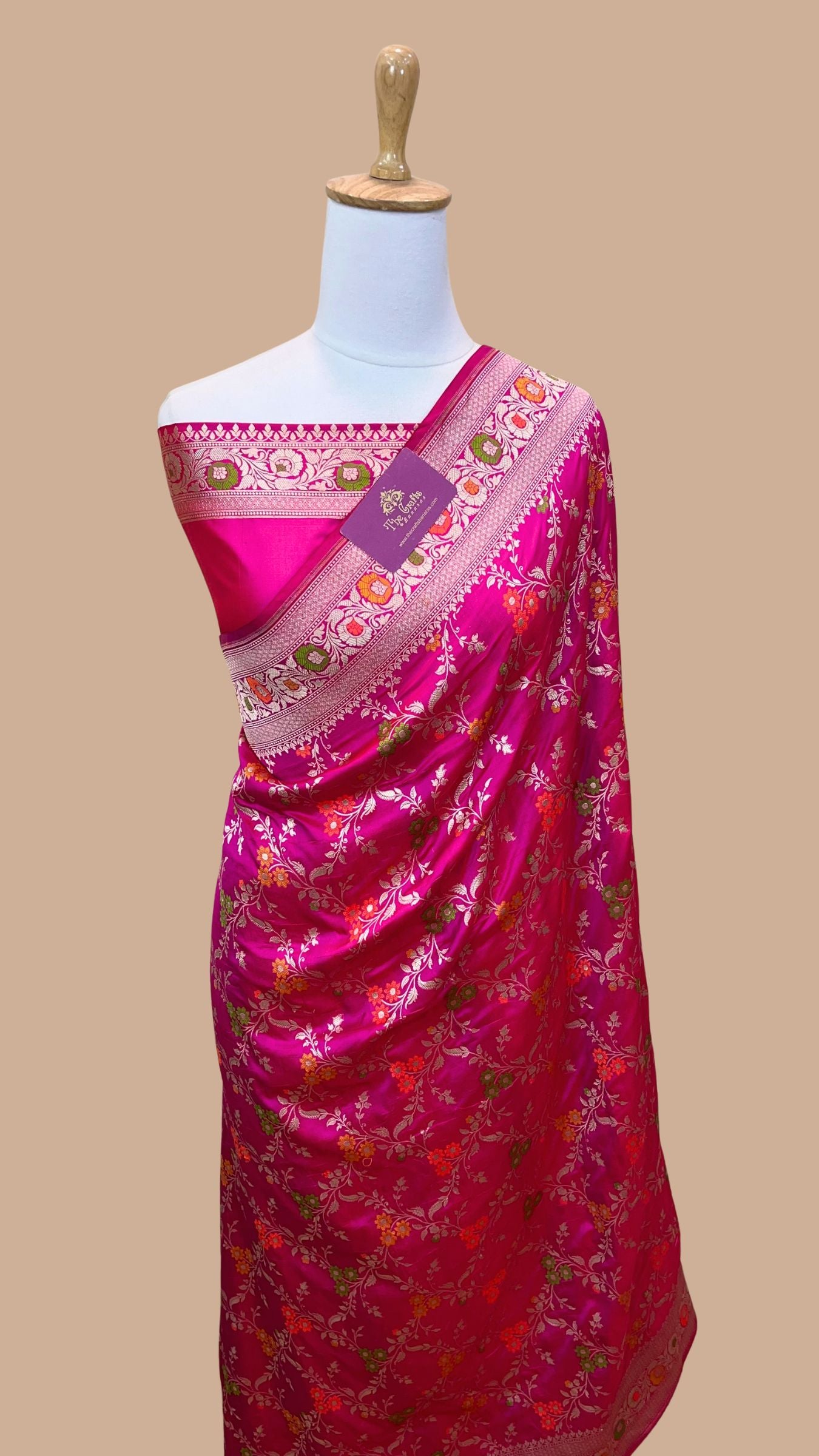 Pure Katan Silk Handloom Banarasi Saree - Jaal With Meenakari