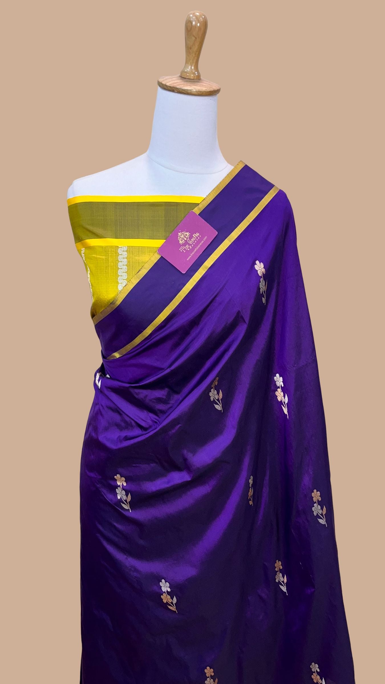 Pure Mango Silk Handloom Banarasi Saree - With Sona Roopa Motifs