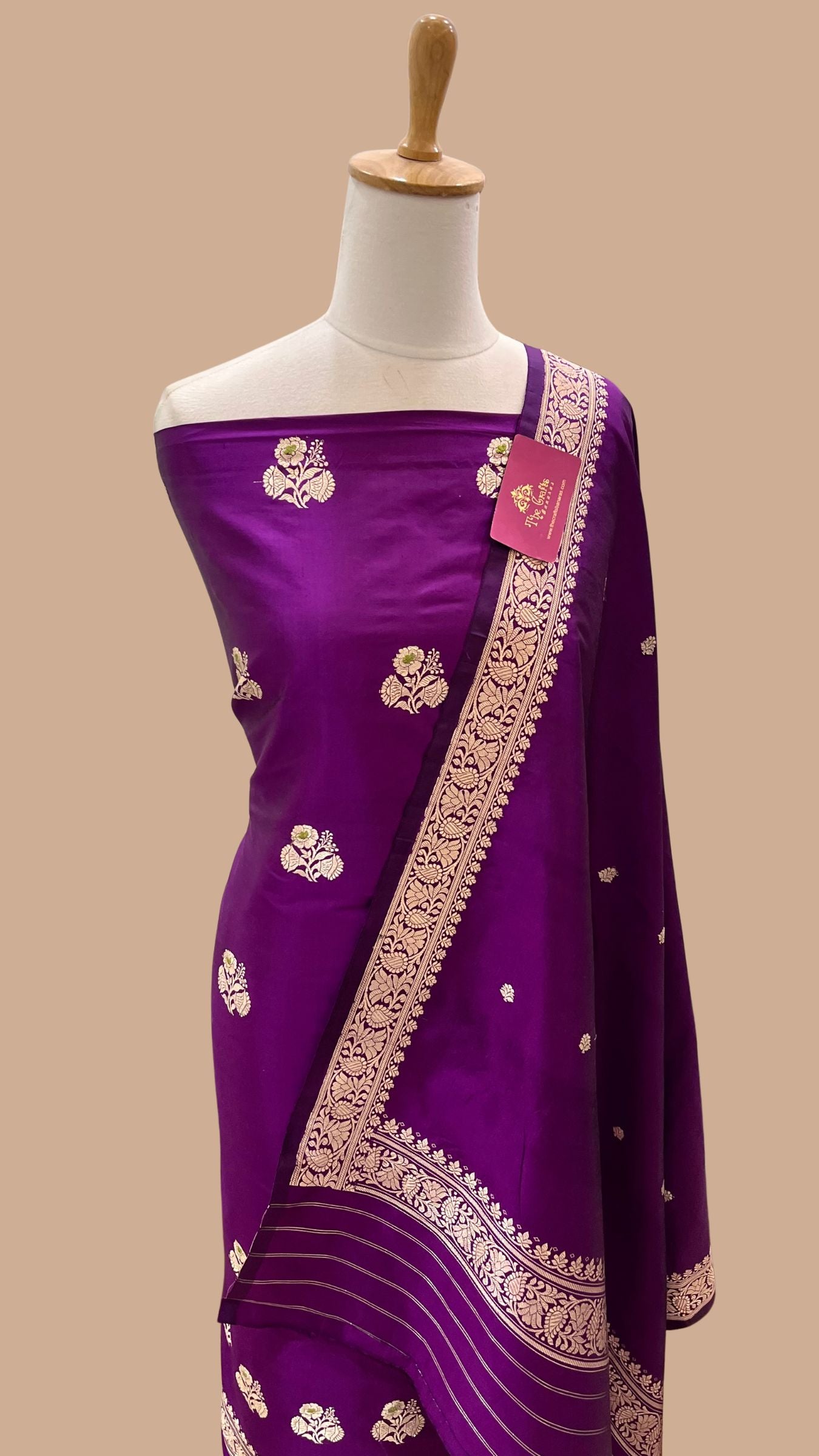 Pure Katan Silk Handloom Banarasi Dress Material - with kadhua motis