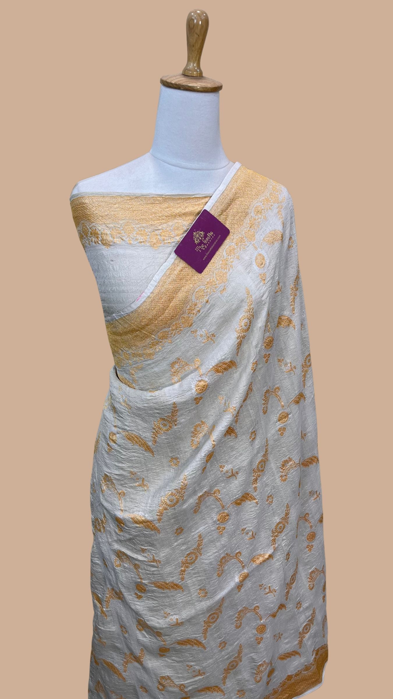 Tussar Georgette Handloom Banarasi Saree - With Sona Rupa Jaal Work