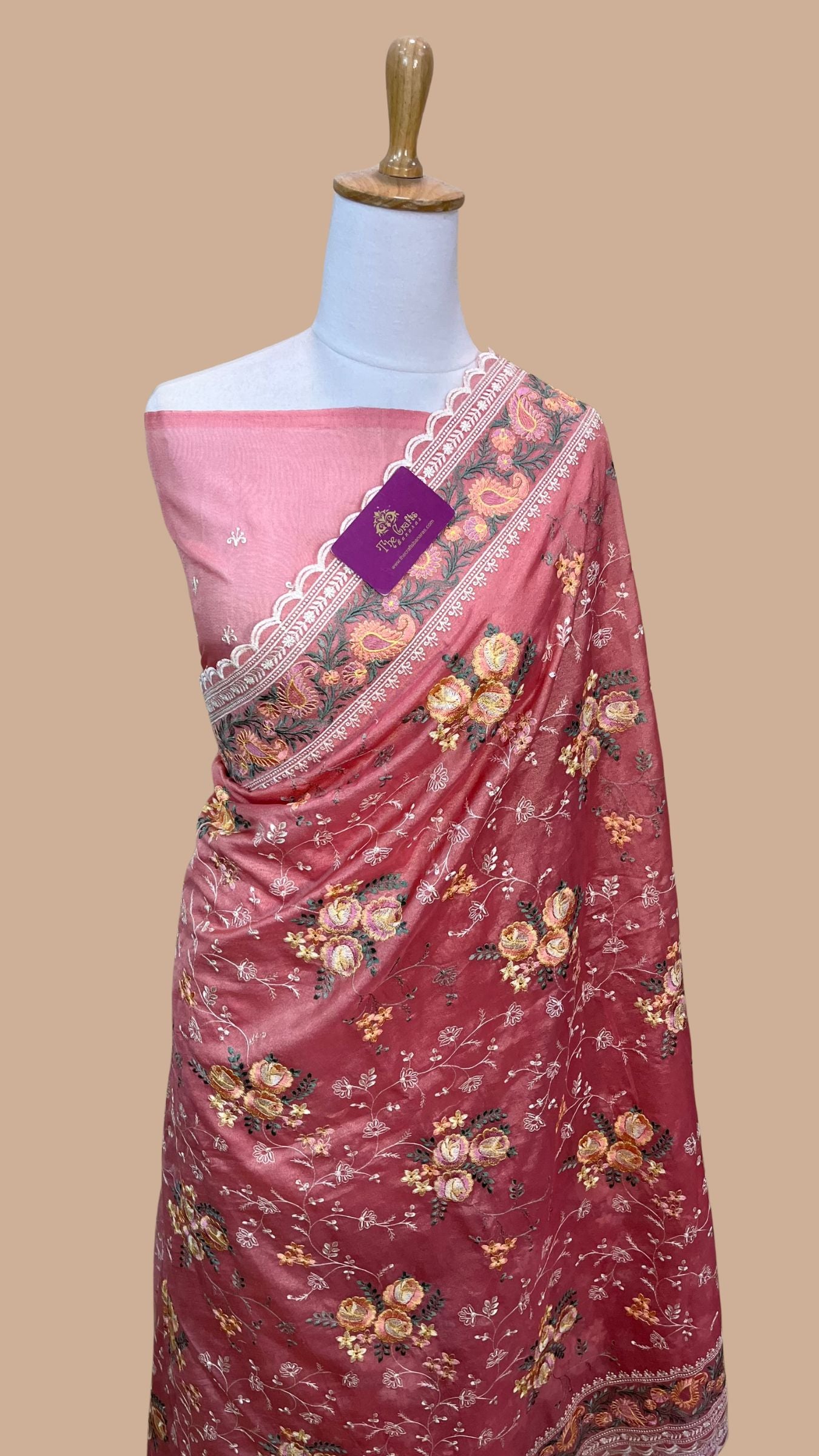 Pure Tissue Silk Banarasi Saree - Chikankari all over
