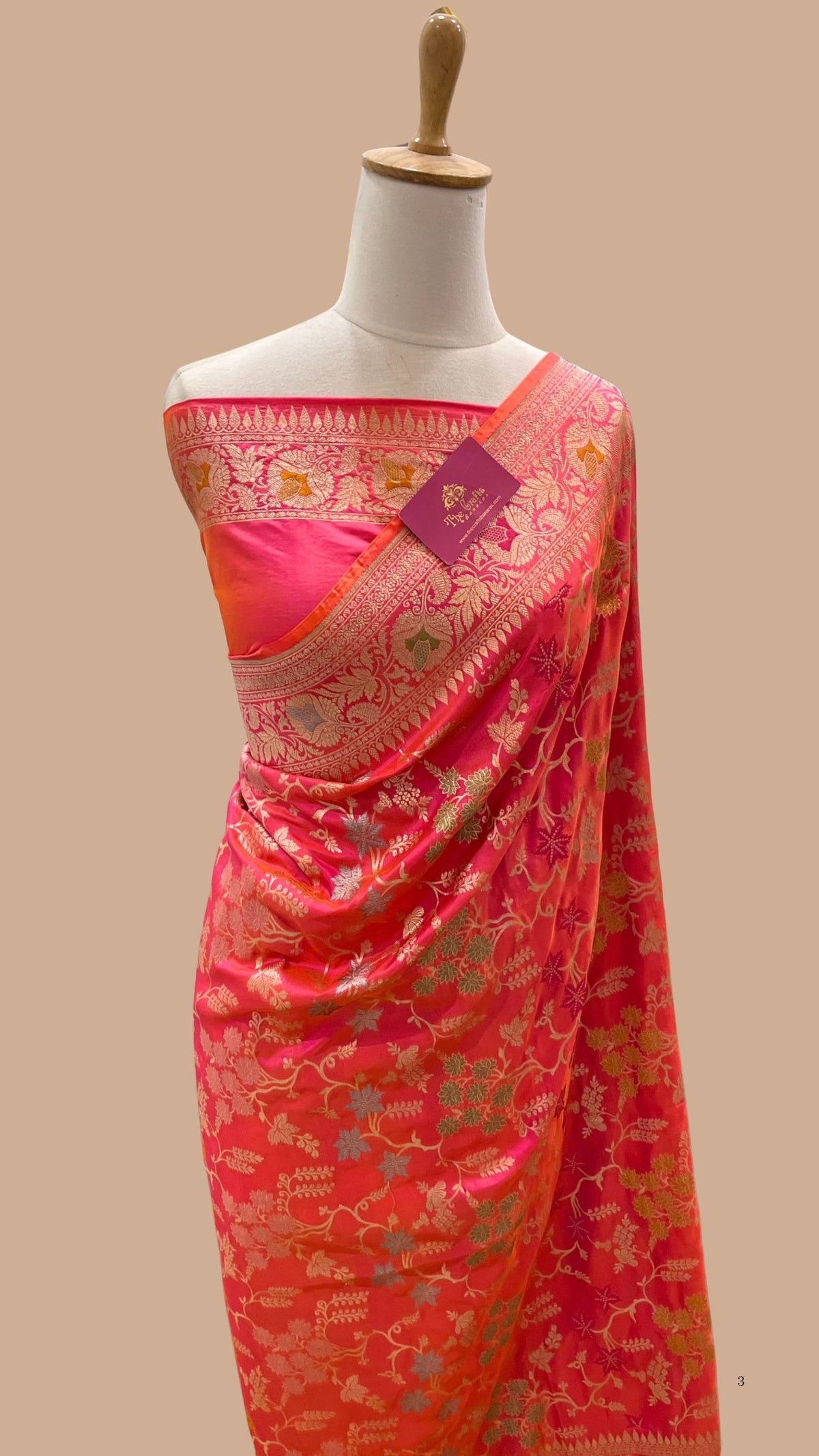 Pure Katan Silk Handloom Banarasi Saree - Jaal Work with Meenakari