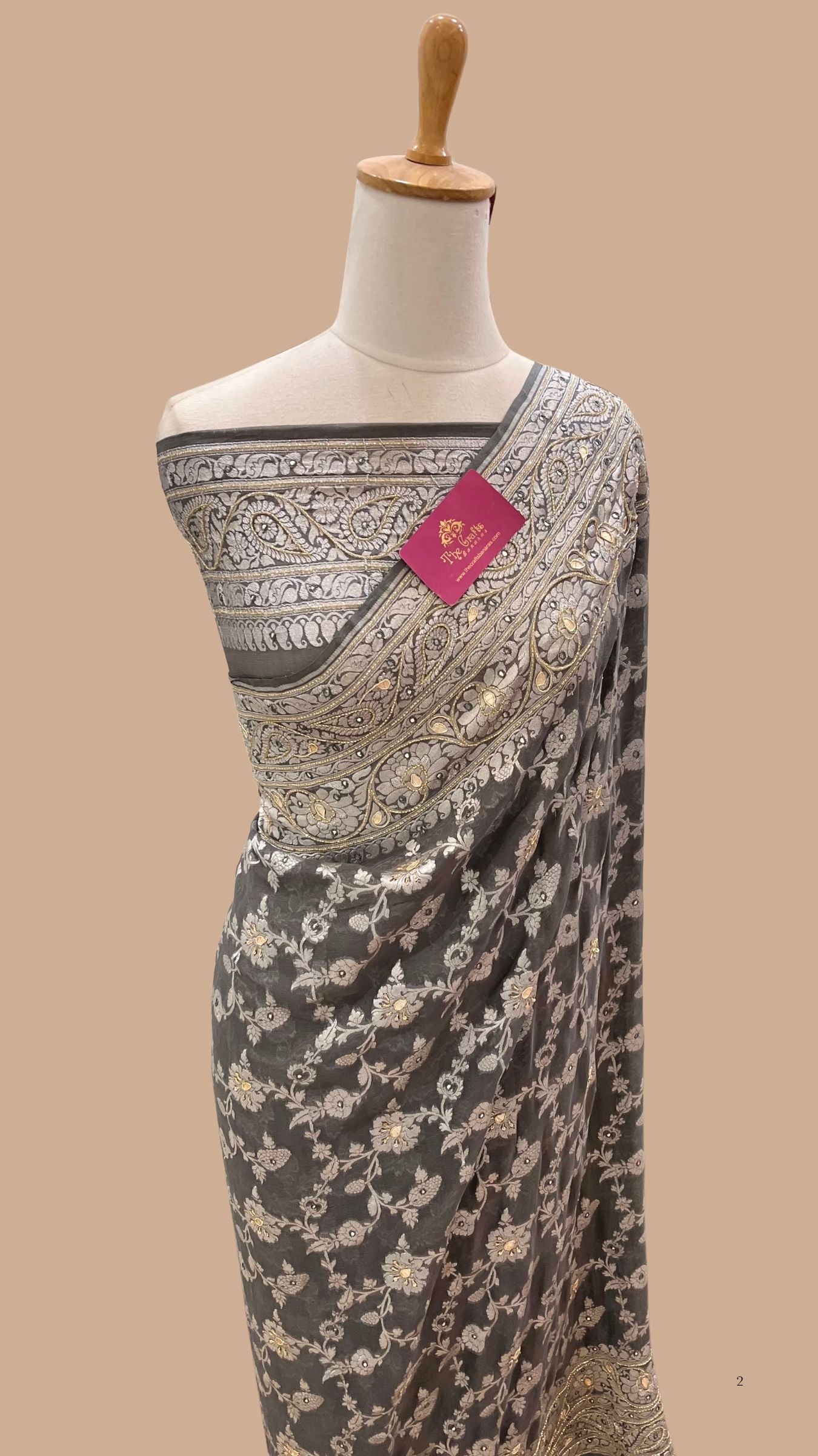Pure Georgette Banarasi Saree - Silver Zari
