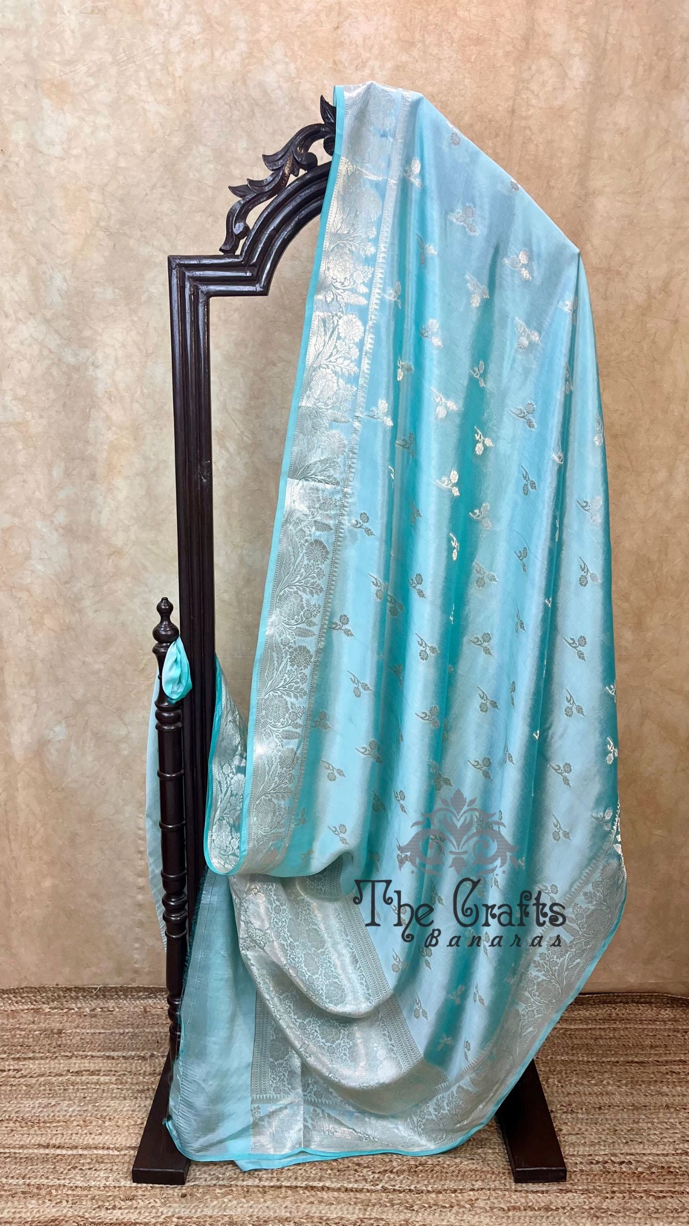 Sky Blue Pure Chiniya Silk Banarasi Saree