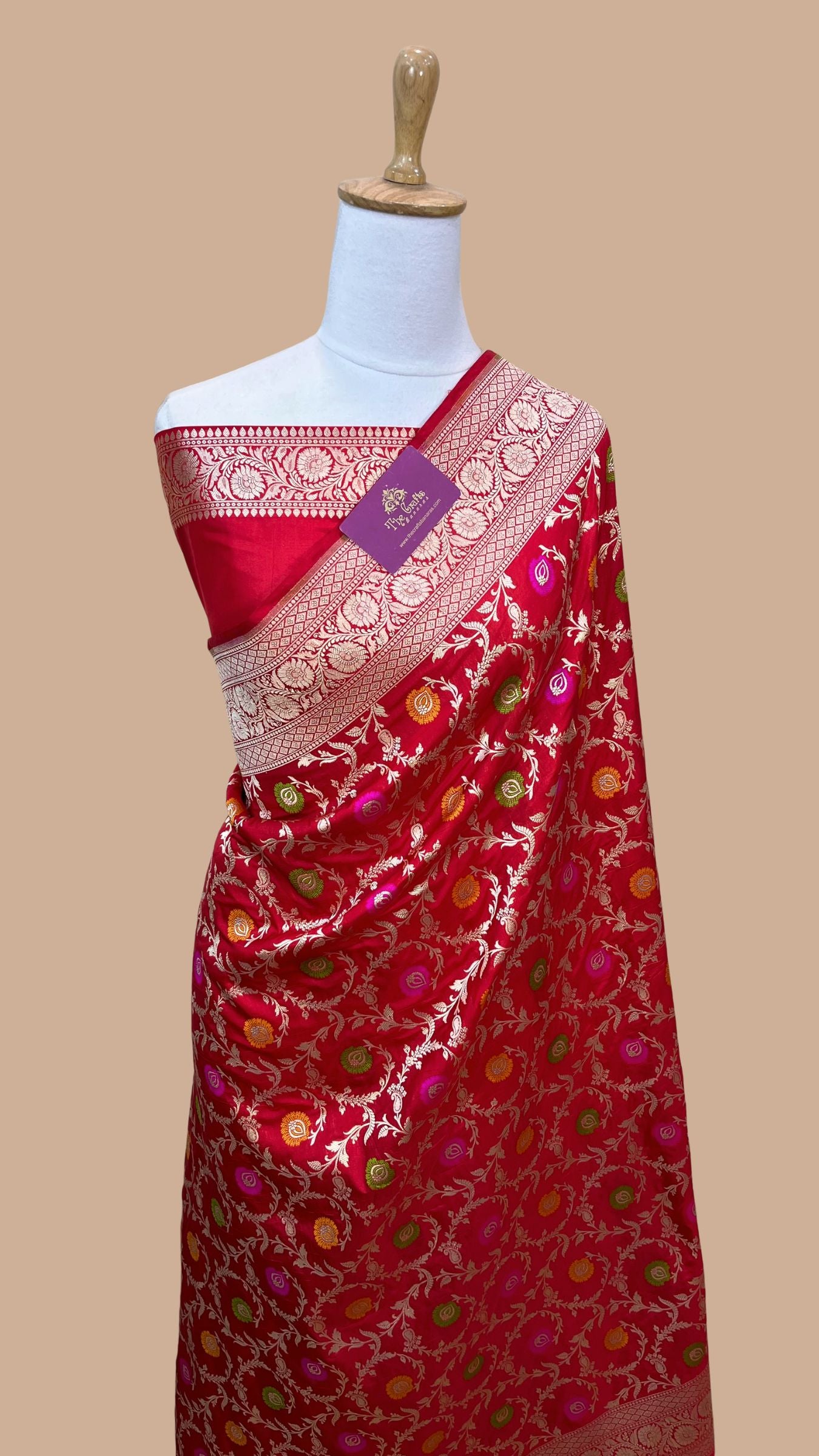 Pure Katan Silk Handloom Banarasi Saree - Jaal With Meenakari