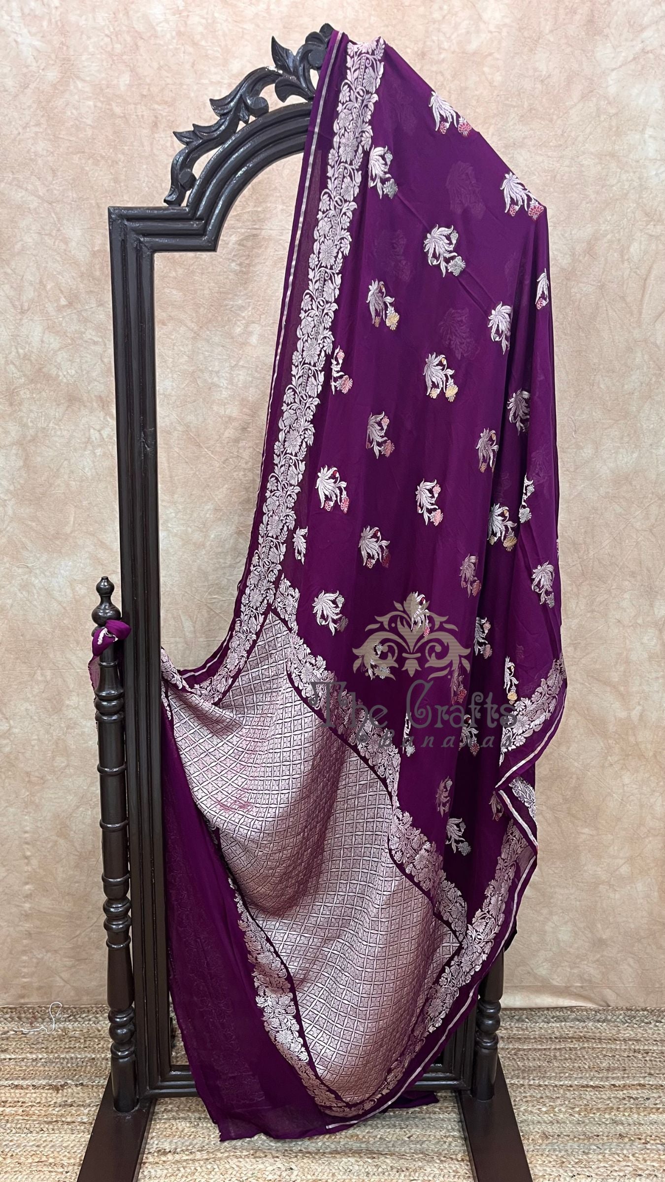 Khaddi Georgette Handloom Banarasi Saree - Jaal with Meenakari