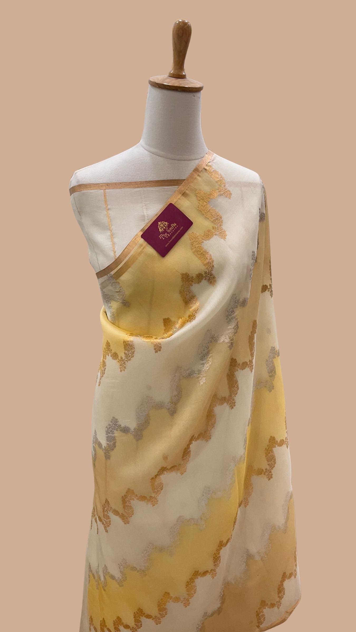 Rangkat Pure Kora Silk Handloom Banarasi Saree- Kadhua Stripes