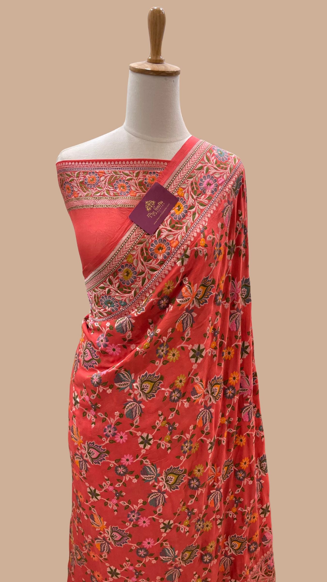 Khaddi Georgette Handloom Banarasi Saree - Jaal with Meenakari