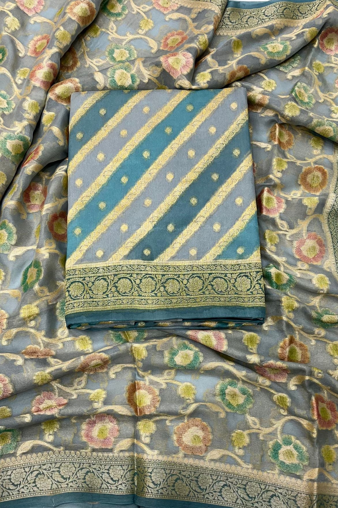 Pure Khaddi Chiffon Banarasi Dress Material